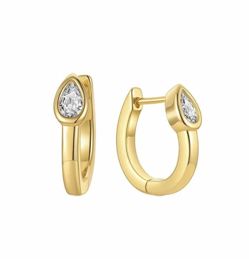 Pear CZ Stone Small Hoop Earrings - 18k Gold Plated Stainless, 14mm Length & Width, Water & Tarnish Resistant - Jewelry & Watches - Bijou Her - Color -  - 