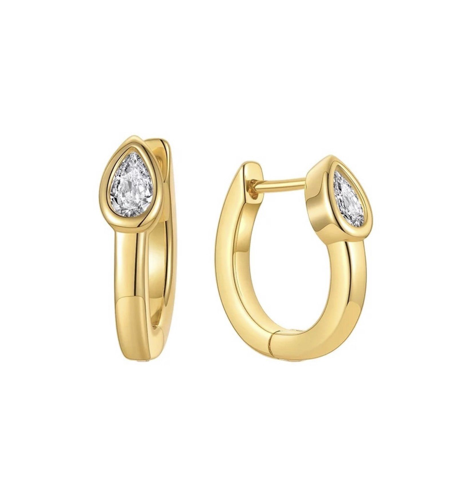 Pear CZ Stone Small Hoop Earrings - 18k Gold Plated Stainless, 14mm Length & Width, Water & Tarnish Resistant - Jewelry & Watches - Bijou Her -  -  - 