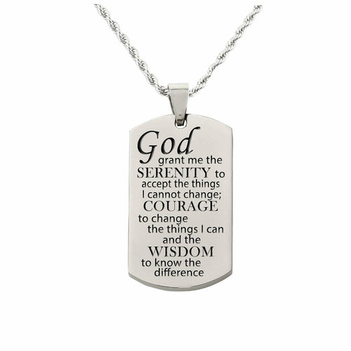 Stainless Steel Serenity Prayer Necklace - 18 Inch Rope Chain - Jewelry & Watches - Bijou Her - Color -  - 