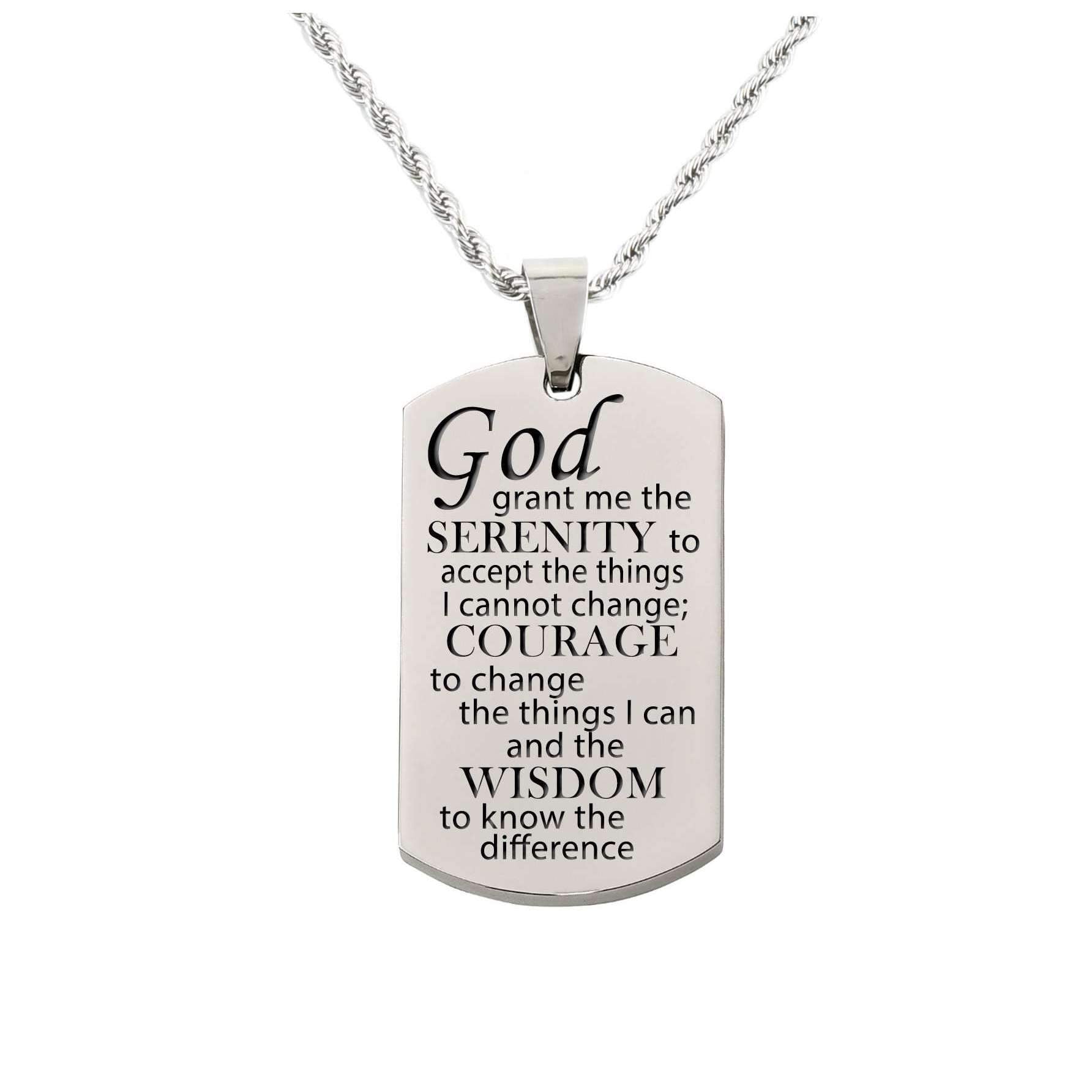 Stainless Steel Serenity Prayer Necklace - 18 Inch Rope Chain - Jewelry & Watches - Bijou Her -  -  - 