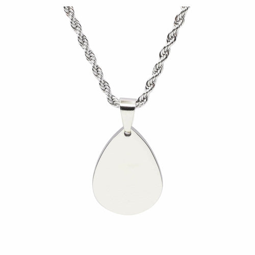 Solid Stainless Steel Teardrop Necklace with 20 Inch Rope Chain and Lobster Claw Closure - Jewelry & Watches - Bijou Her - Color -  - 