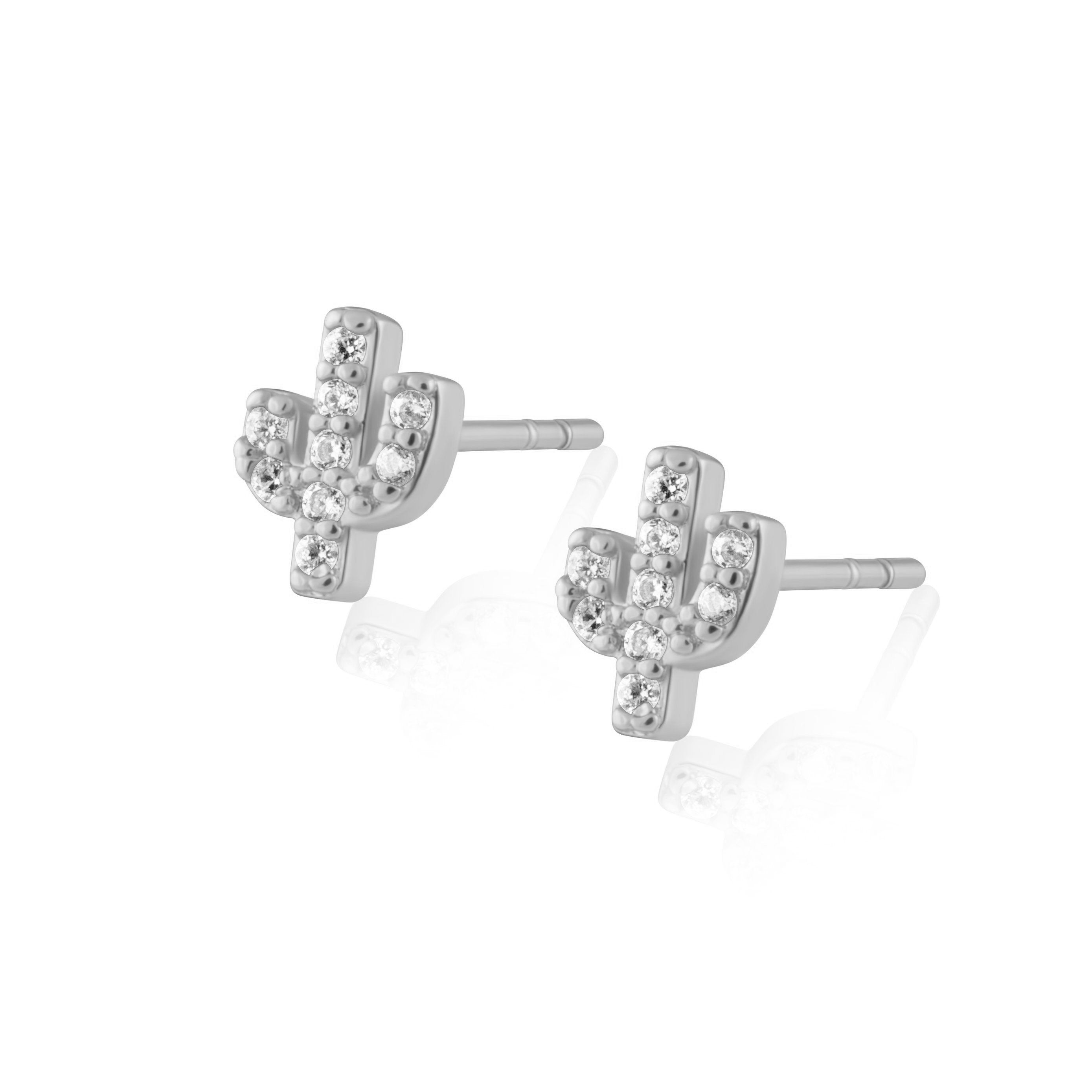 Silver Mini Cactus Studs with Pave CZ - Hypoallergenic and Lightweight - Jewelry & Watches - Bijou Her -  -  - 