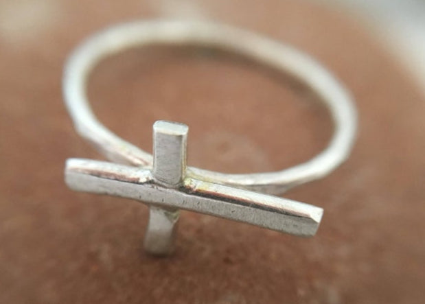 Sideways Cross Ring: Symbol of Humanity's Position Between Heaven and Hell - Jewelry & Watches - Bijou Her -  -  - 