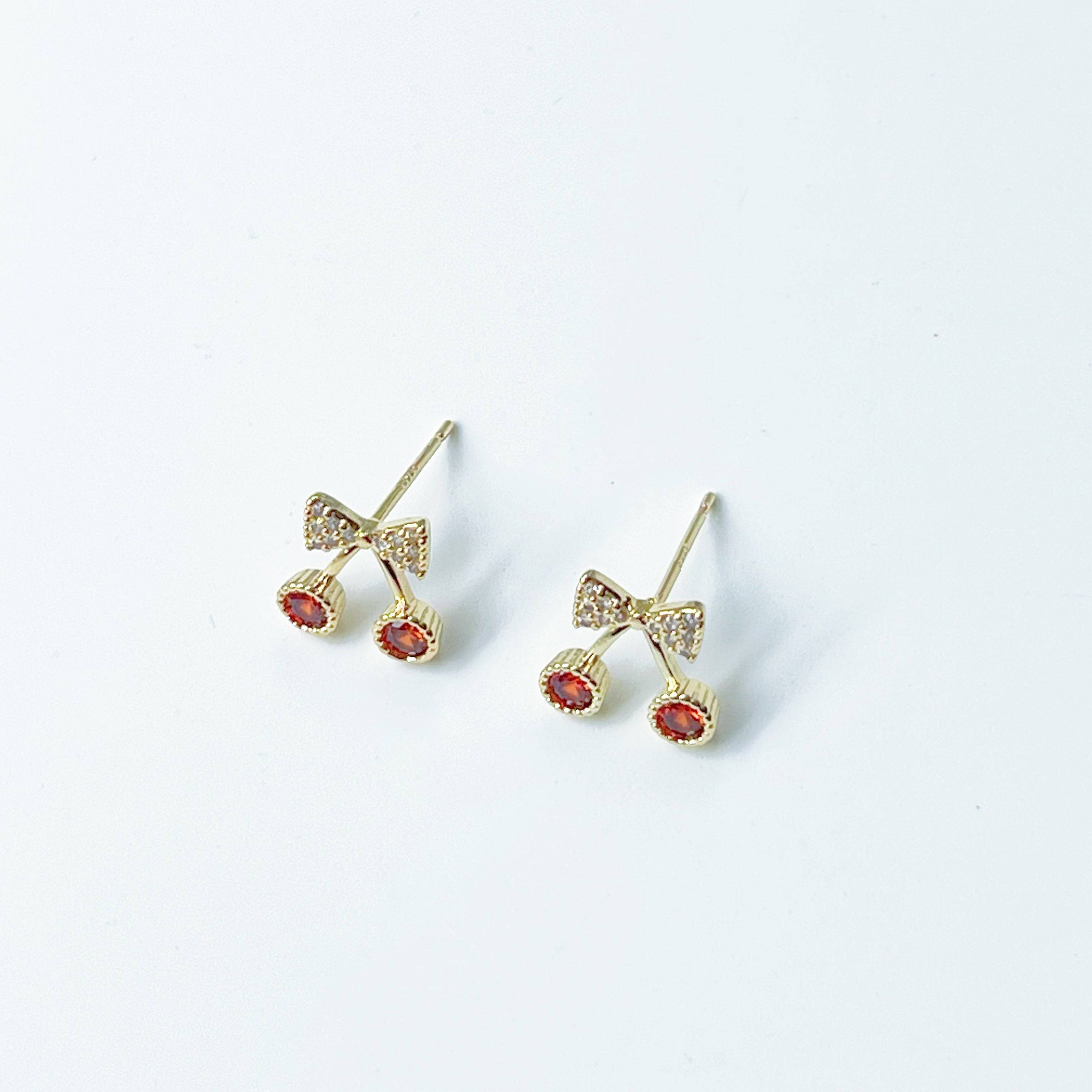 Red Cherry Stud Earrings - Miniature Fruit Jewelry for Summer - Jewelry & Watches - Bijou Her -  -  - 