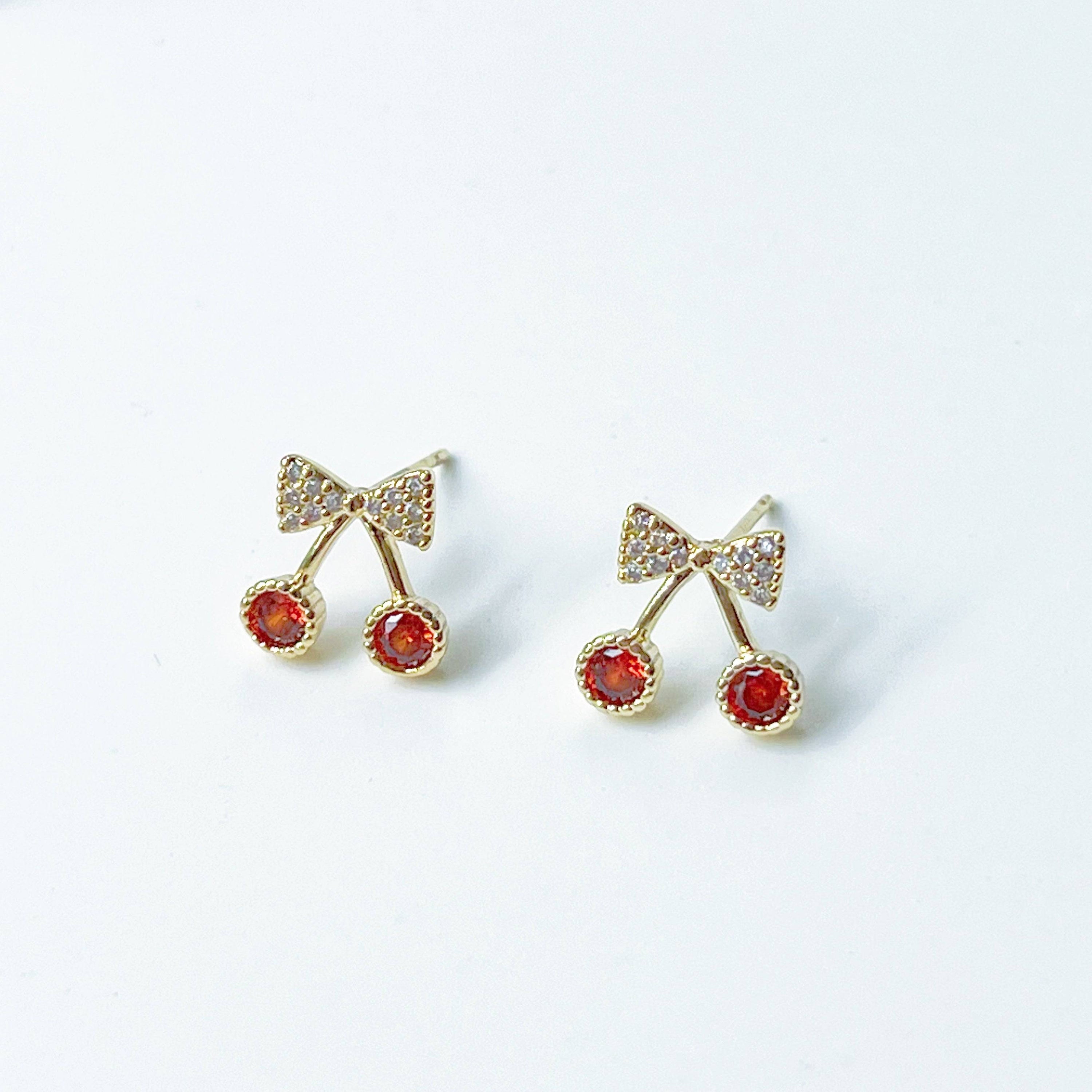 Red Cherry Stud Earrings - Miniature Fruit Jewelry for Summer - Jewelry & Watches - Bijou Her -  -  - 