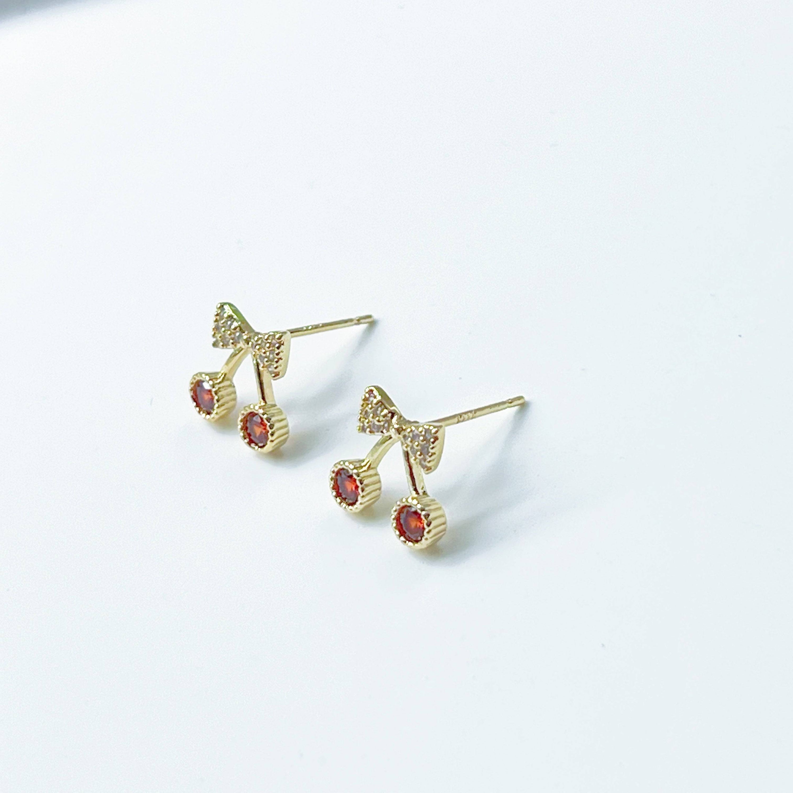 Red Cherry Stud Earrings - Miniature Fruit Jewelry for Summer - Jewelry & Watches - Bijou Her -  -  - 