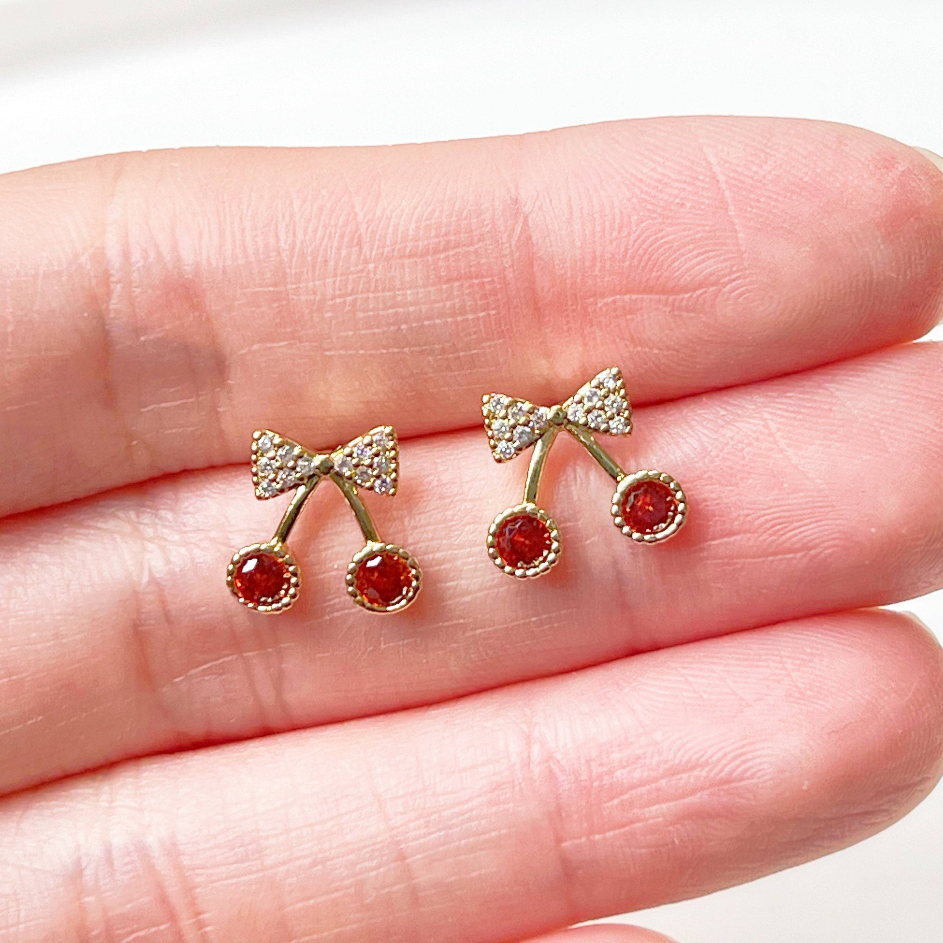 Red Cherry Stud Earrings - Miniature Fruit Jewelry for Summer - Jewelry & Watches - Bijou Her -  -  - 