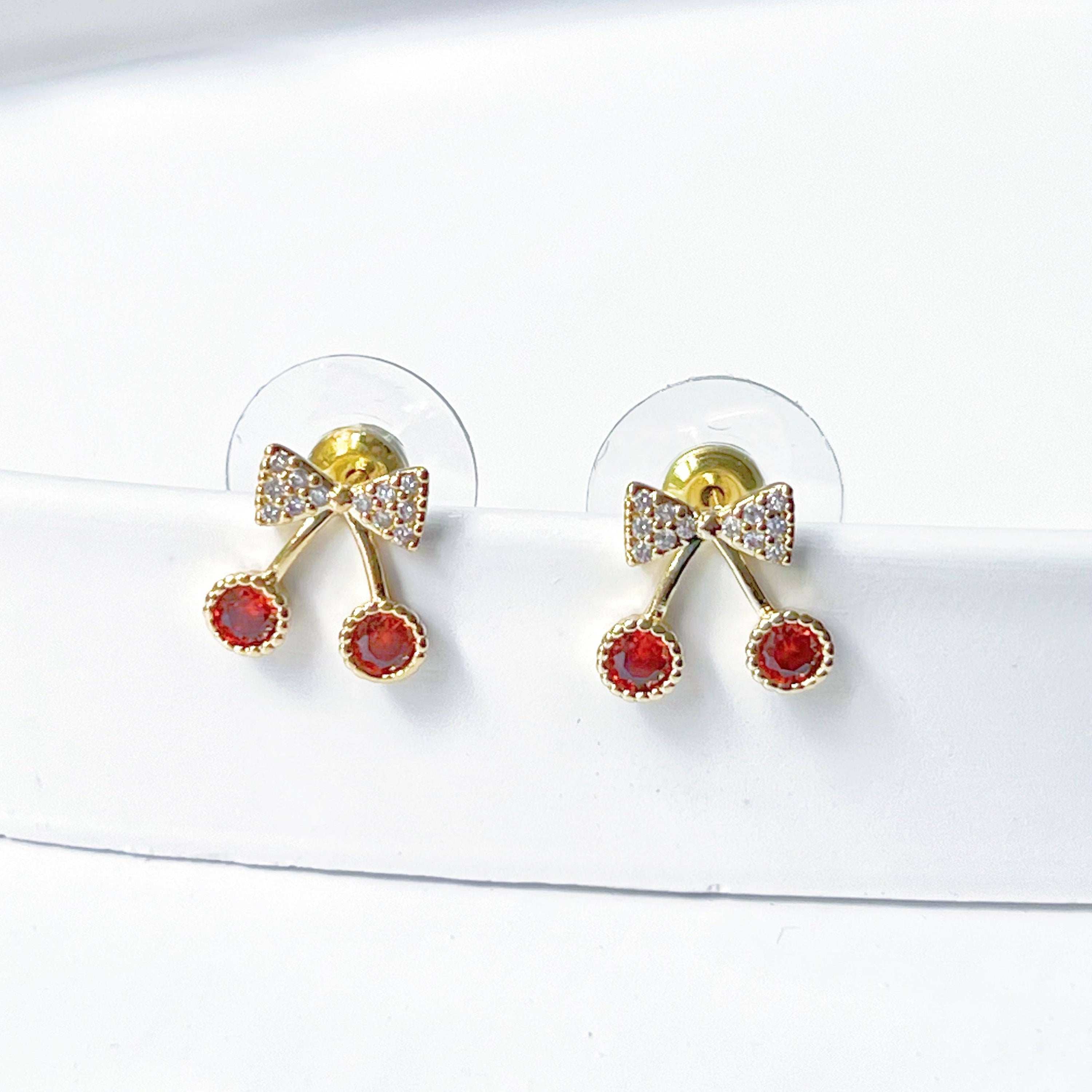 Red Cherry Stud Earrings - Miniature Fruit Jewelry for Summer - Jewelry & Watches - Bijou Her -  -  - 