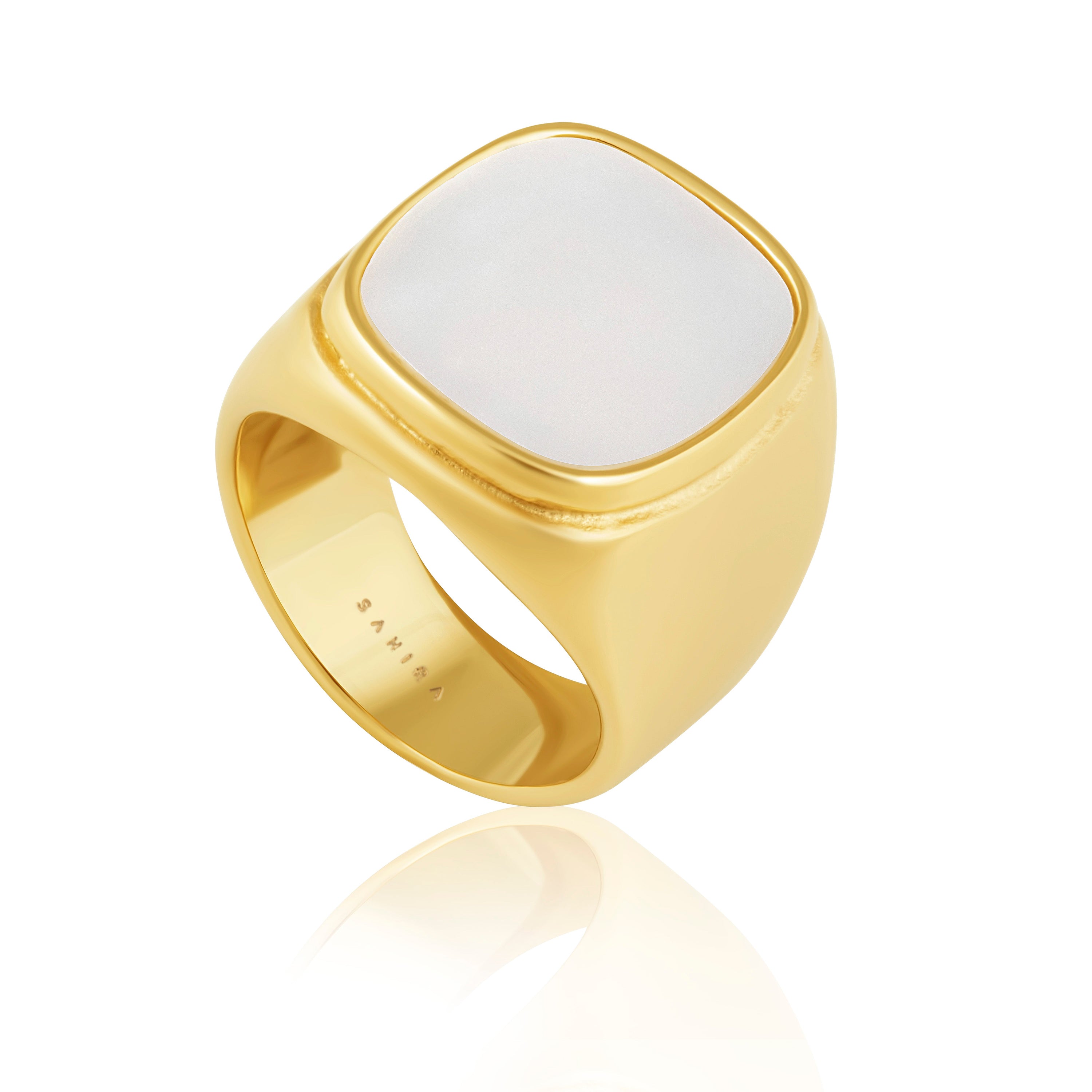 Large Mother of Pearl Ring - 18k Gold Plated Stainless Steel, Hypoallergenic, 20mm Width - Jewelry & Watches - Bijou Her -  -  - 