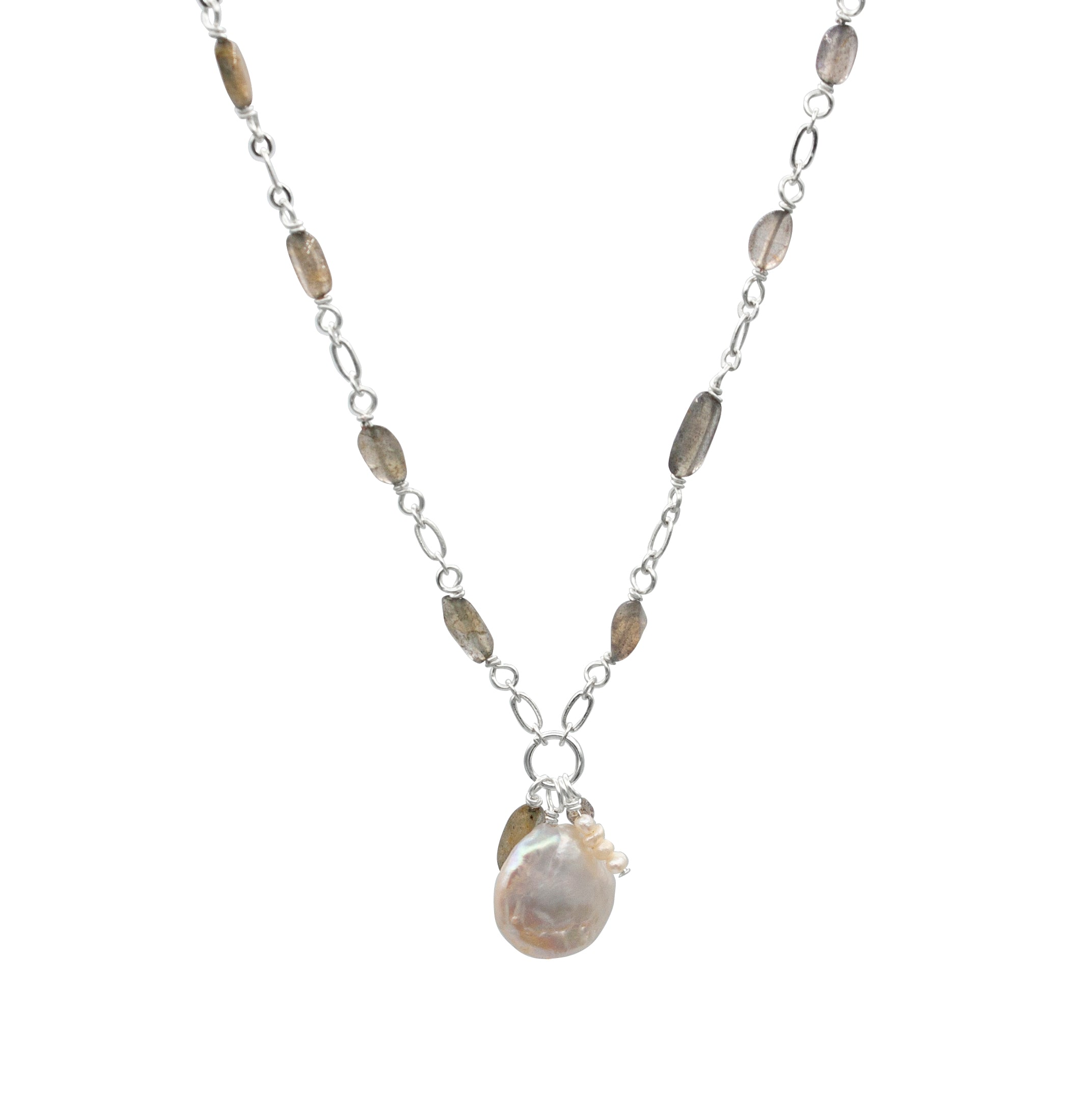 Labradorite Pearl Pendant Necklace with Natural Gemstones - Jewelry & Watches - Bijou Her -  -  - 