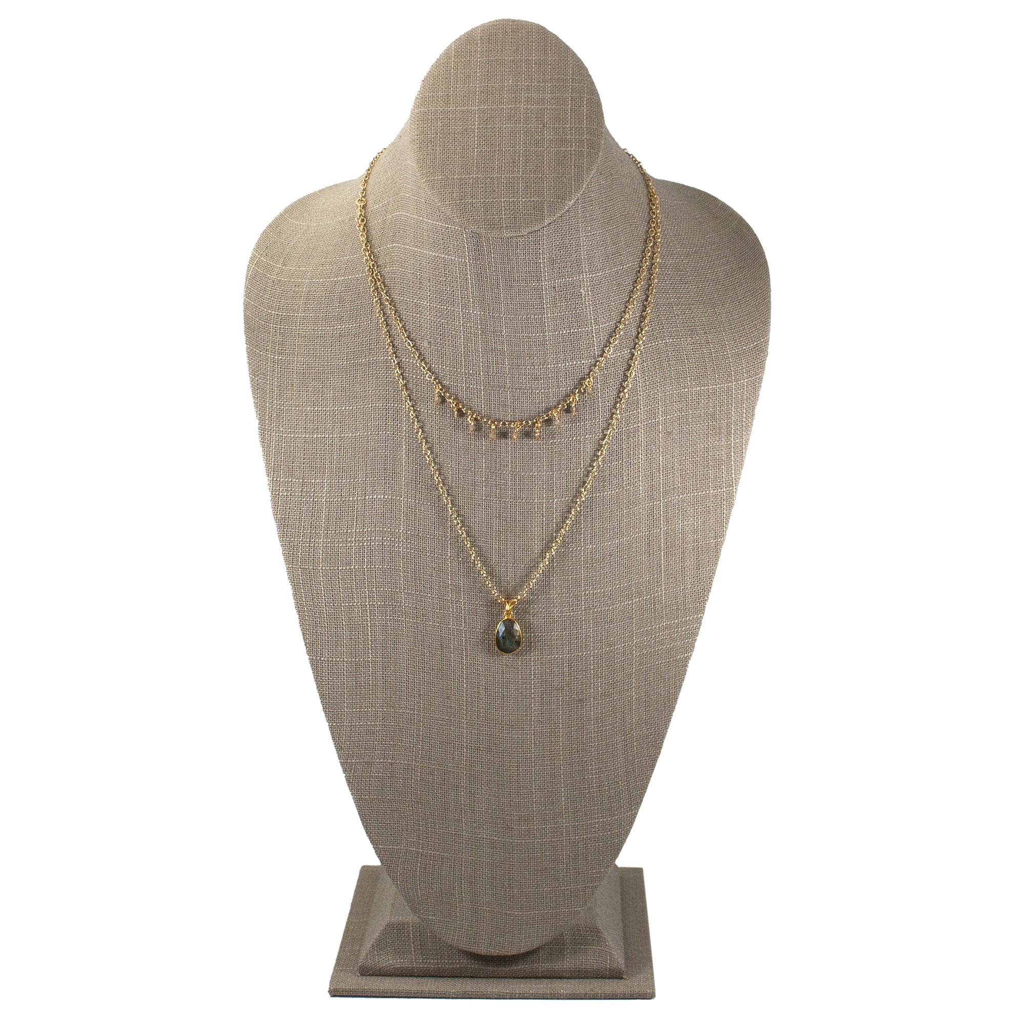 Labradorite Layered Pendant and Beads Necklace - Stunning 22" Gold Necklace with Unique Labradorescence - Jewelry & Watches - Bijou Her -  -  - 