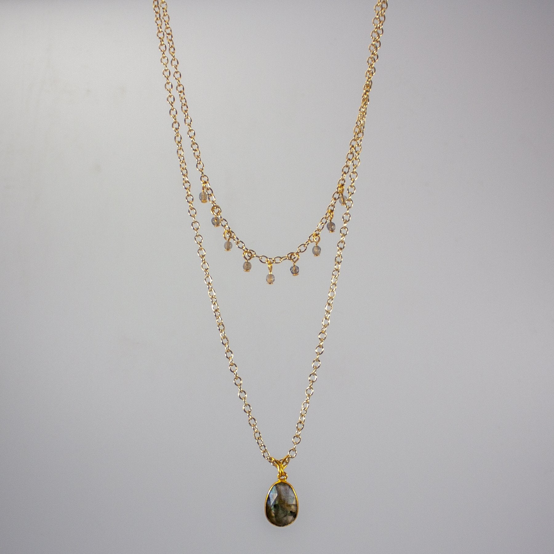 Labradorite Layered Pendant and Beads Necklace - Stunning 22" Gold Necklace with Unique Labradorescence - Jewelry & Watches - Bijou Her -  -  - 