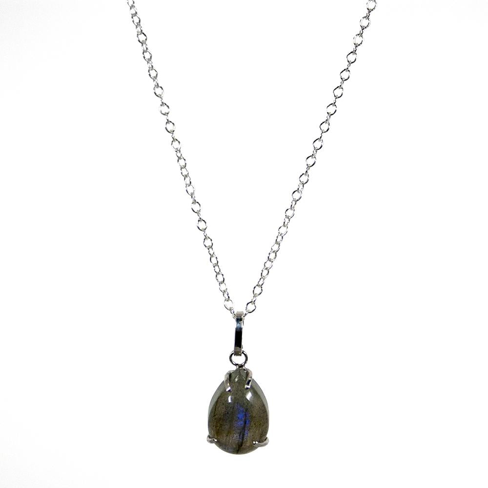 Labradorite Teardrop Pendant Necklace in Sterling Silver - Mid Length - Jewelry & Watches - Bijou Her -  -  - 