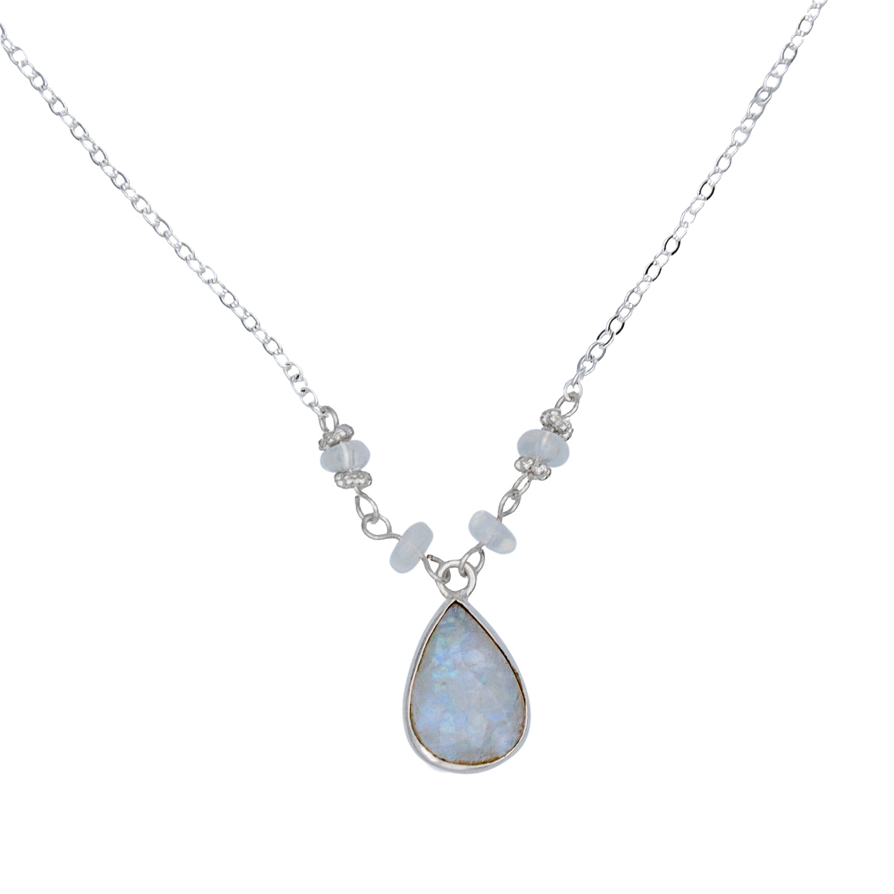 Rainbow Moonstone Teardrop Pendant Necklace - Silver Plated - Jewelry & Watches - Bijou Her -  -  - 