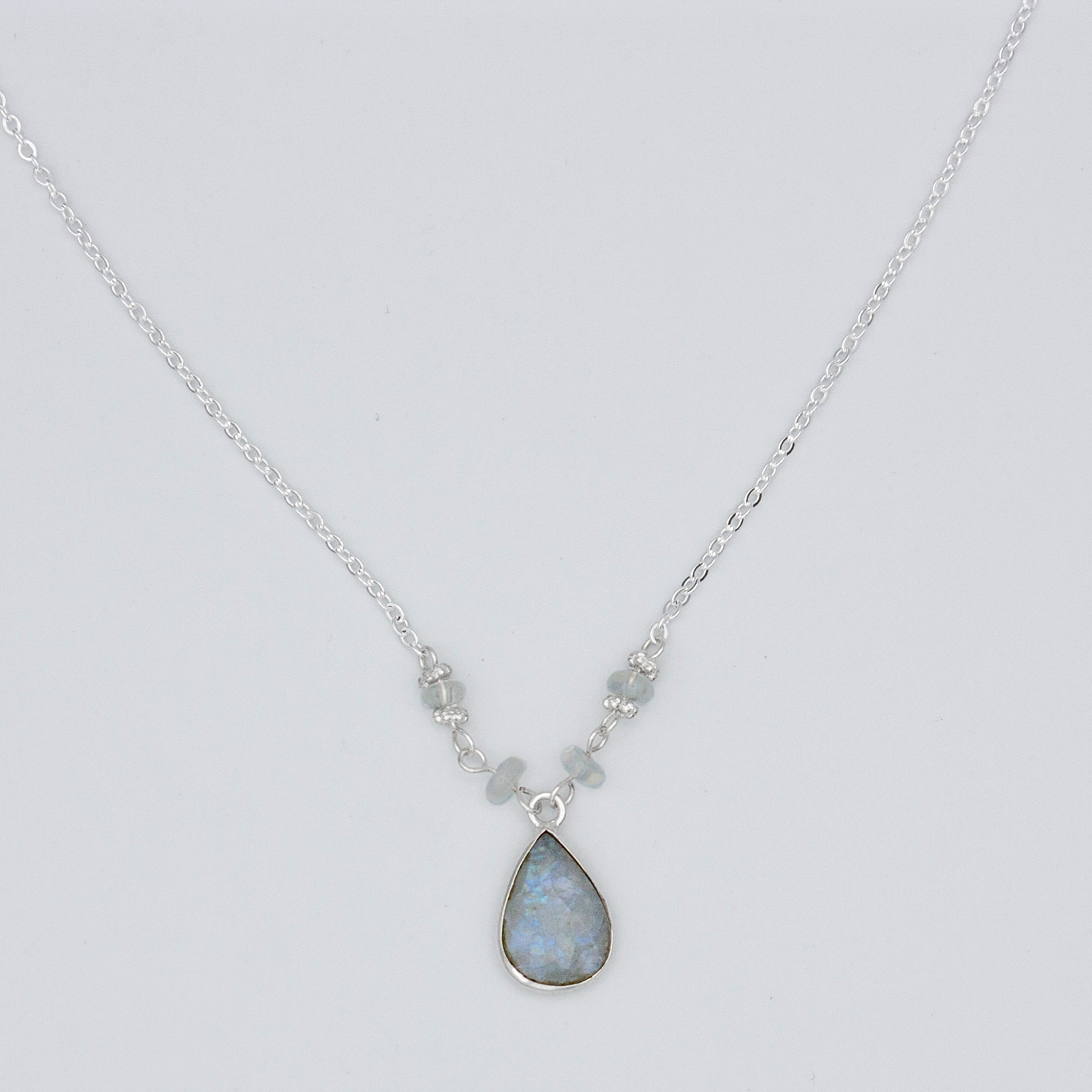 Rainbow Moonstone Teardrop Pendant Necklace - Silver Plated - Jewelry & Watches - Bijou Her -  -  - 