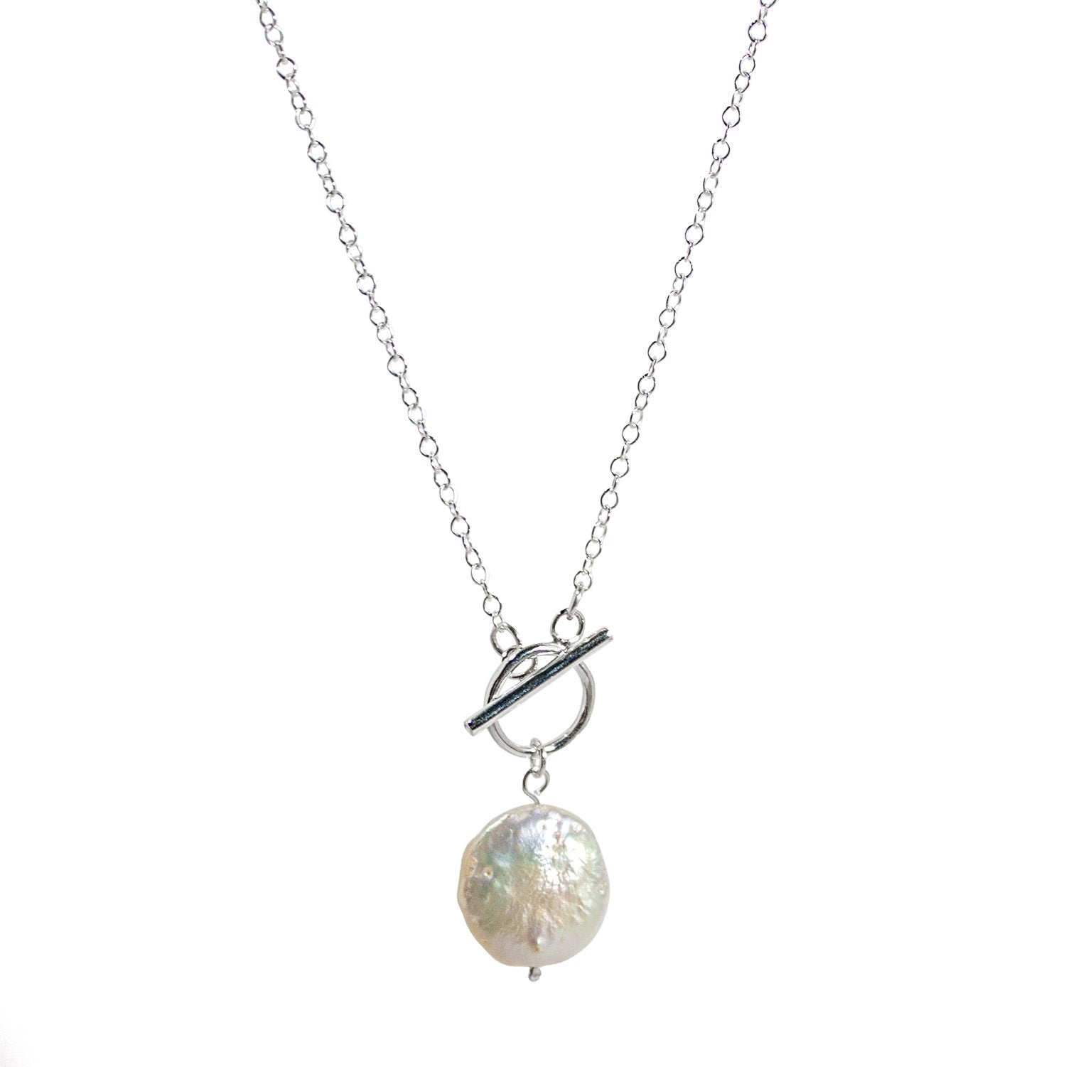 Minimalist Keshi Pearl Toggle Necklace in Sterling Silver - 18 Length" - Jewelry & Watches - Bijou Her -  -  - 