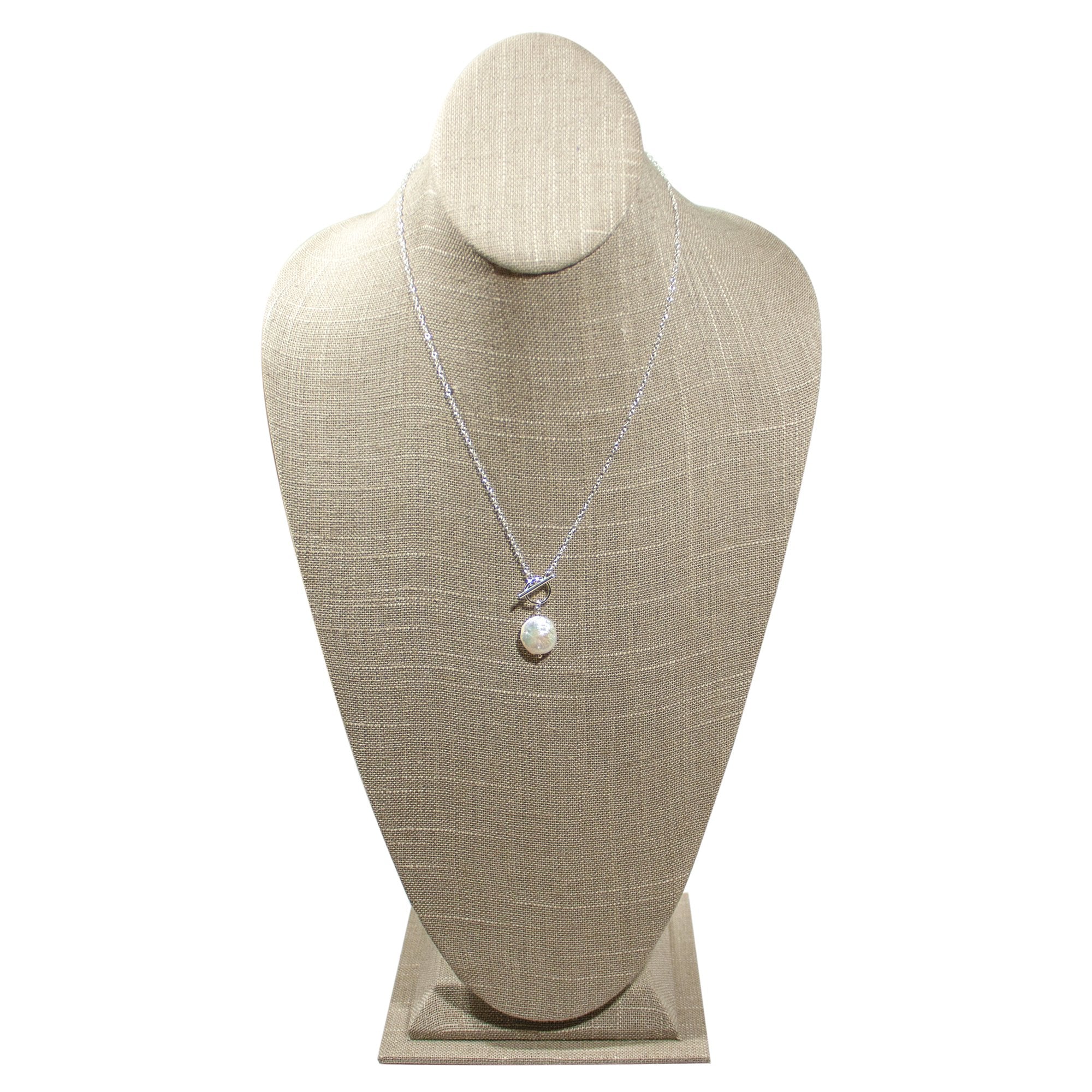 Minimalist Keshi Pearl Toggle Necklace in Sterling Silver - 18 Length" - Jewelry & Watches - Bijou Her -  -  - 