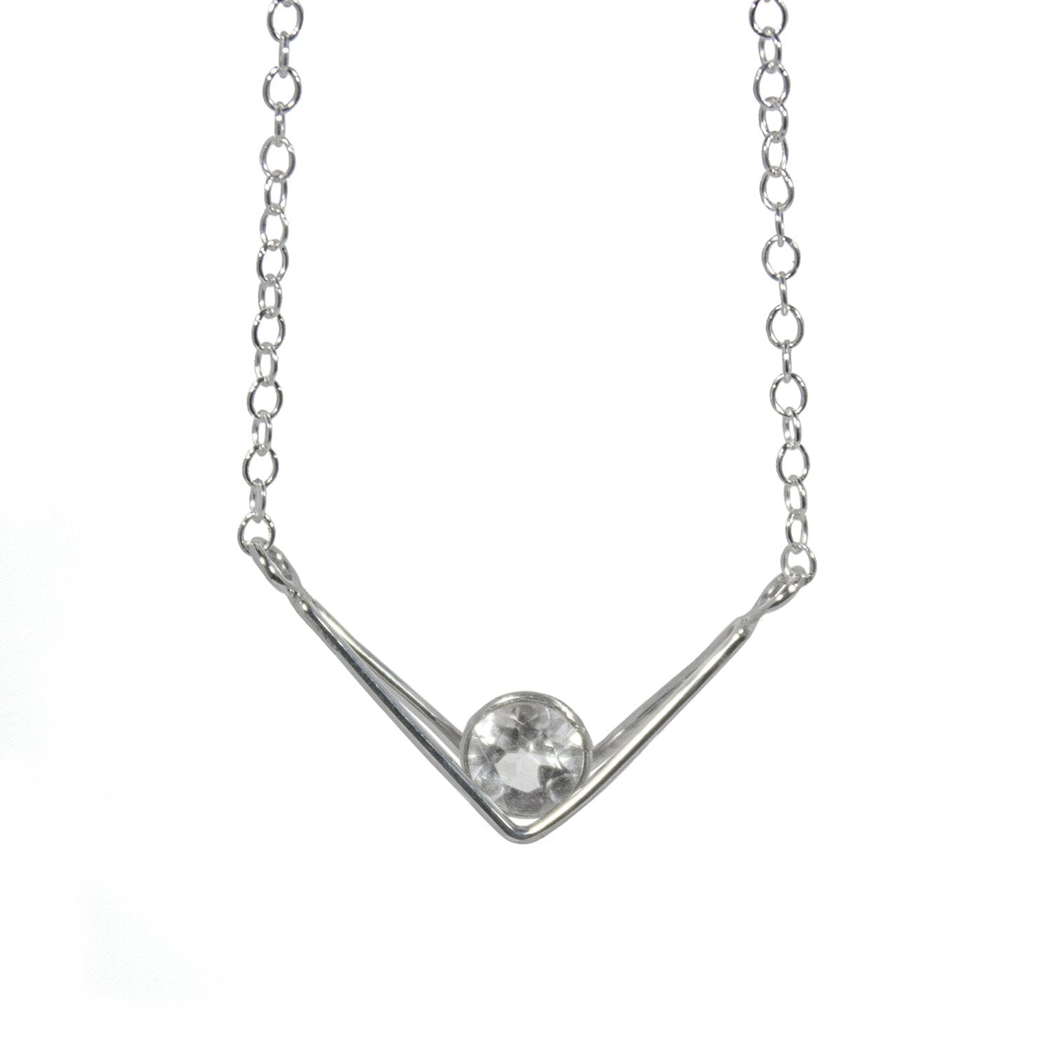 Sparkling White Topaz Chevron Necklace in Sterling Silver - Jewelry & Watches - Bijou Her -  -  - 