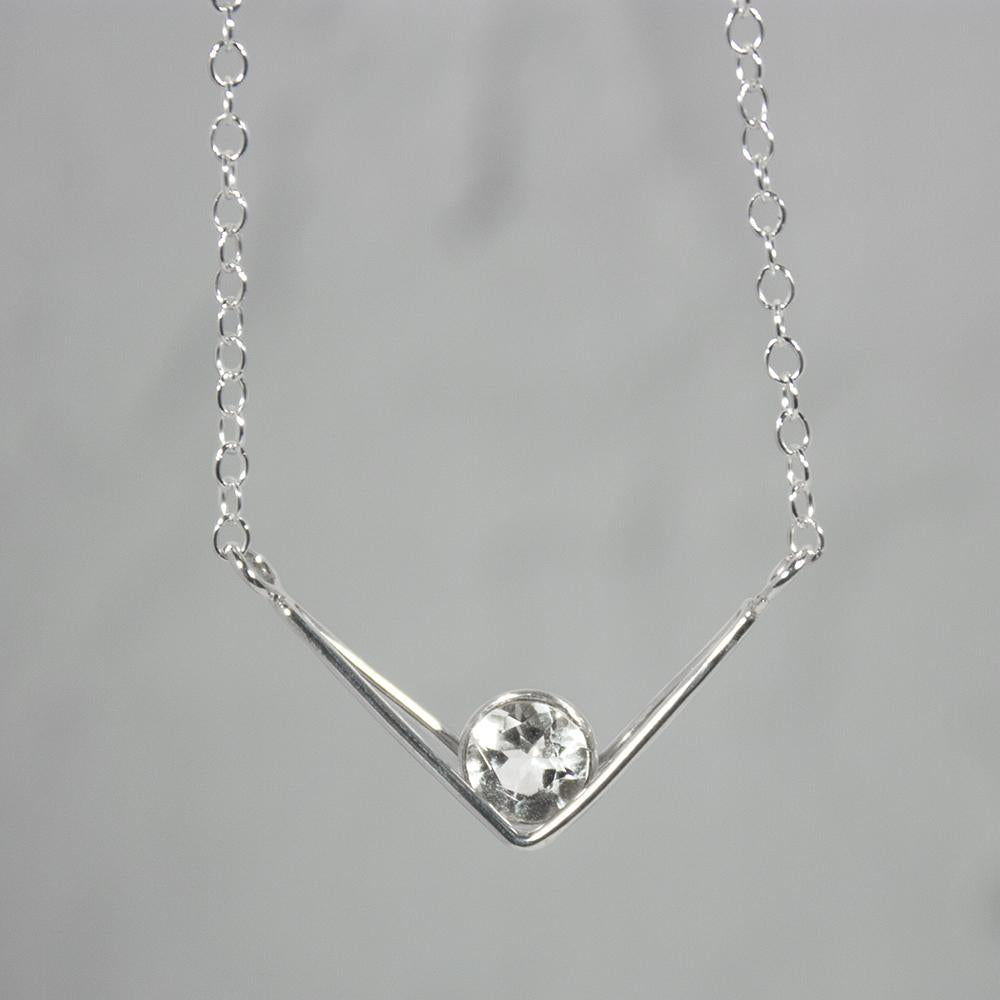 Sparkling White Topaz Chevron Necklace in Sterling Silver - Jewelry & Watches - Bijou Her -  -  - 