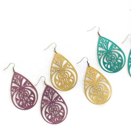 Hand-Painted Filigree Earrings - Lightweight and Intricate Design - Jewelry & Watches - Bijou Her - Color -  - 