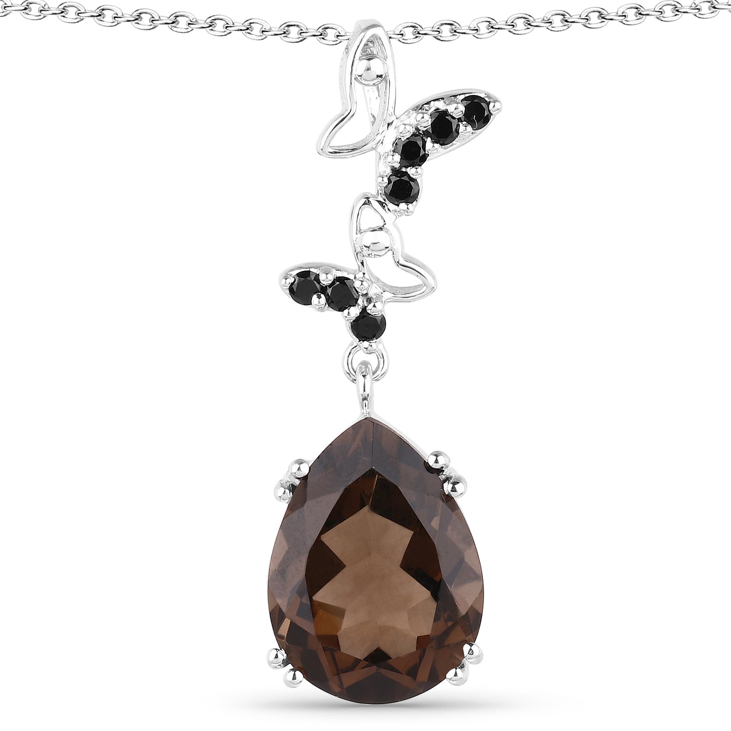 Smoky Quartz and Black Spinel Butterfly Pendant in Sterling Silver - 7.54 ctw - Jewelry & Watches - Bijou Her -  -  - 