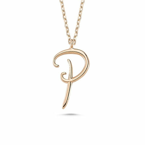 Sterling Silver Mini "P" Initial Necklace - 18K Rose Gold or Rhodium Plated - 16" Chain - All Jewelry - Jewelry & Watches - Bijou Her - Color -  - 