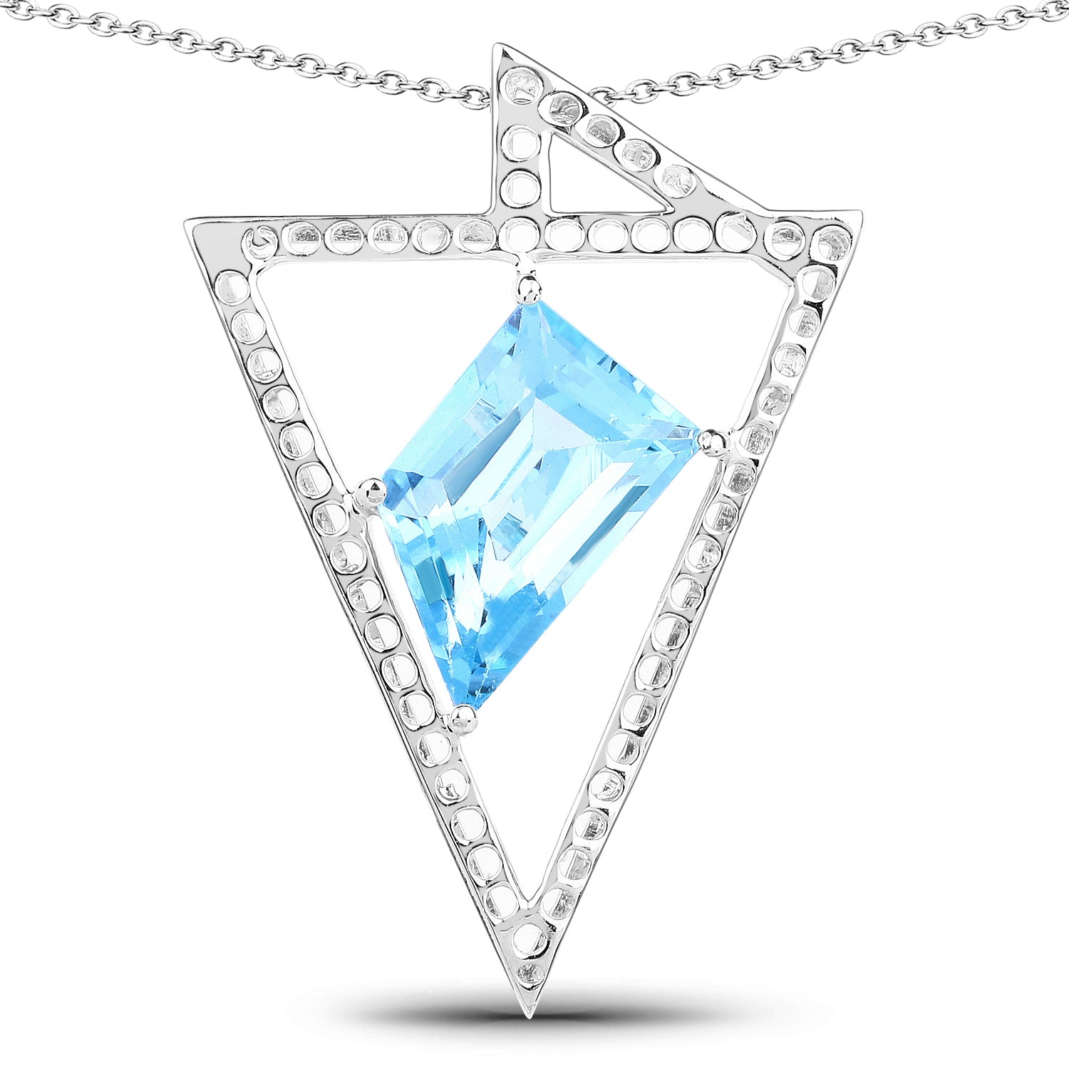 Swiss Blue Topaz Sterling Silver Pendant - 5.00 ctw, Geometric Style, December Birthstone, Gift for Women - Jewelry & Watches - Bijou Her -  -  - 