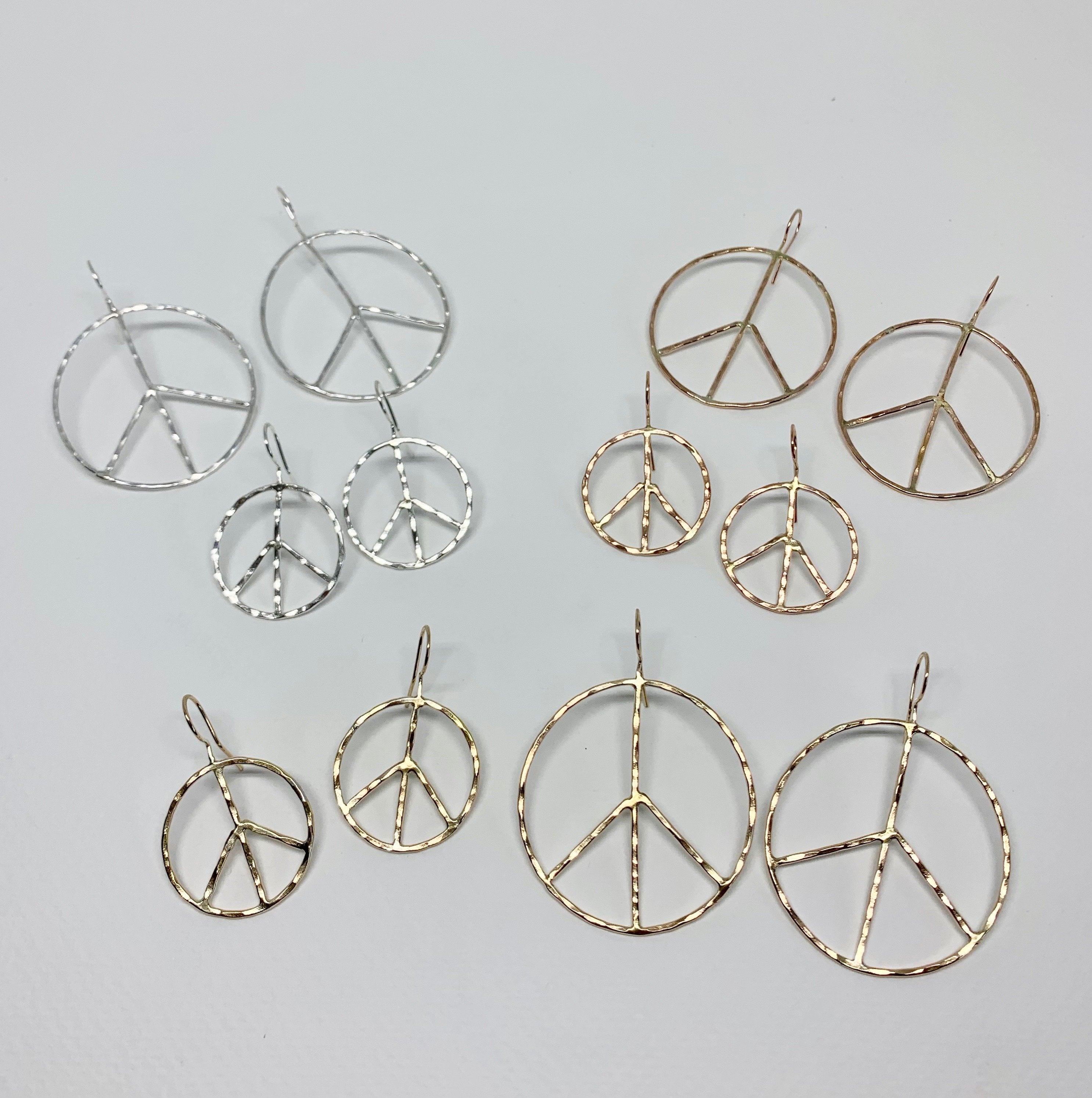 Rustic Peace Sign Earrings - Handmade Hammered Hoops for Any Outfit - Jewelry & Watches - Bijou Her -  -  - 