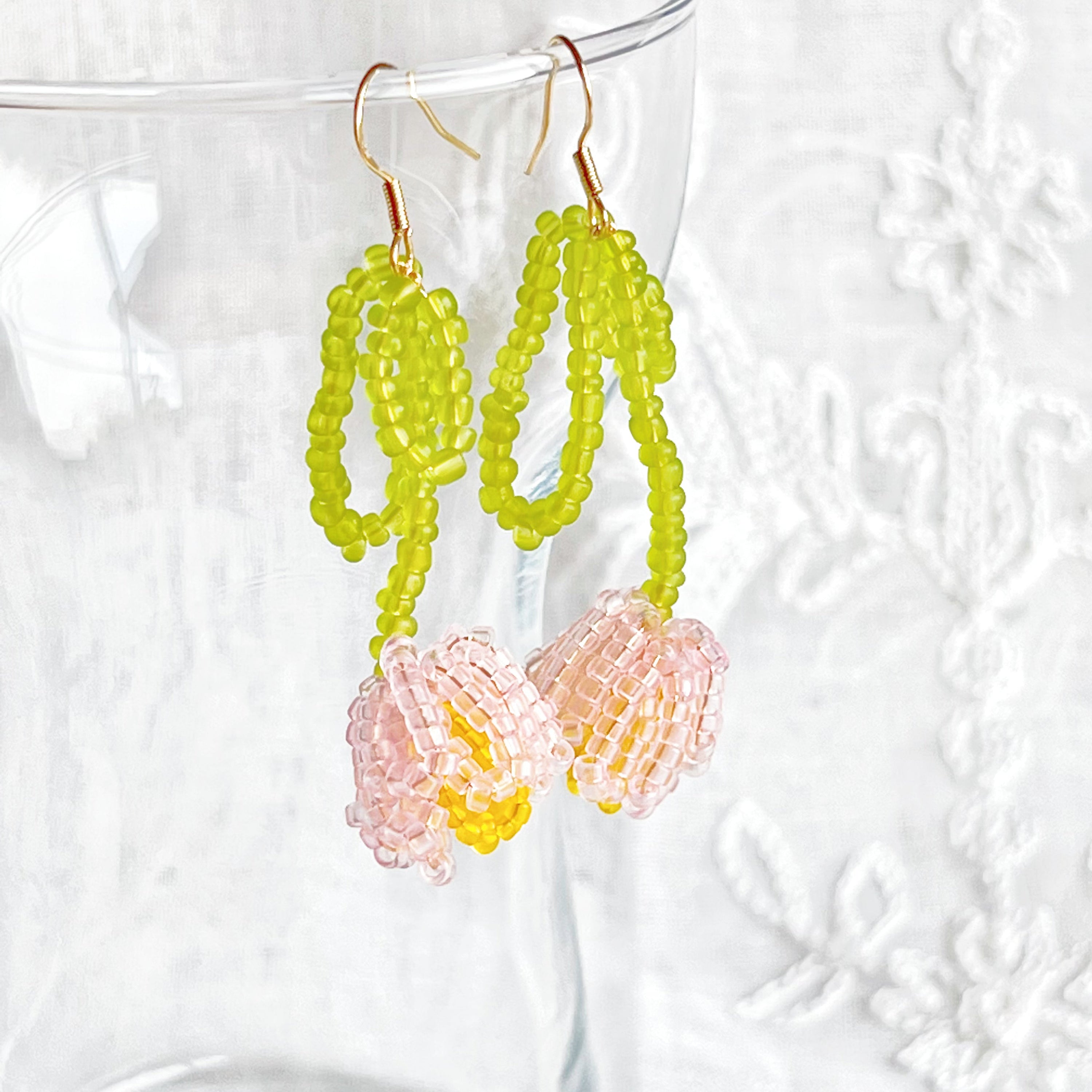 Pink Beaded Tulip Flower Earrings - Jewelry & Watches - Bijou Her -  -  - 