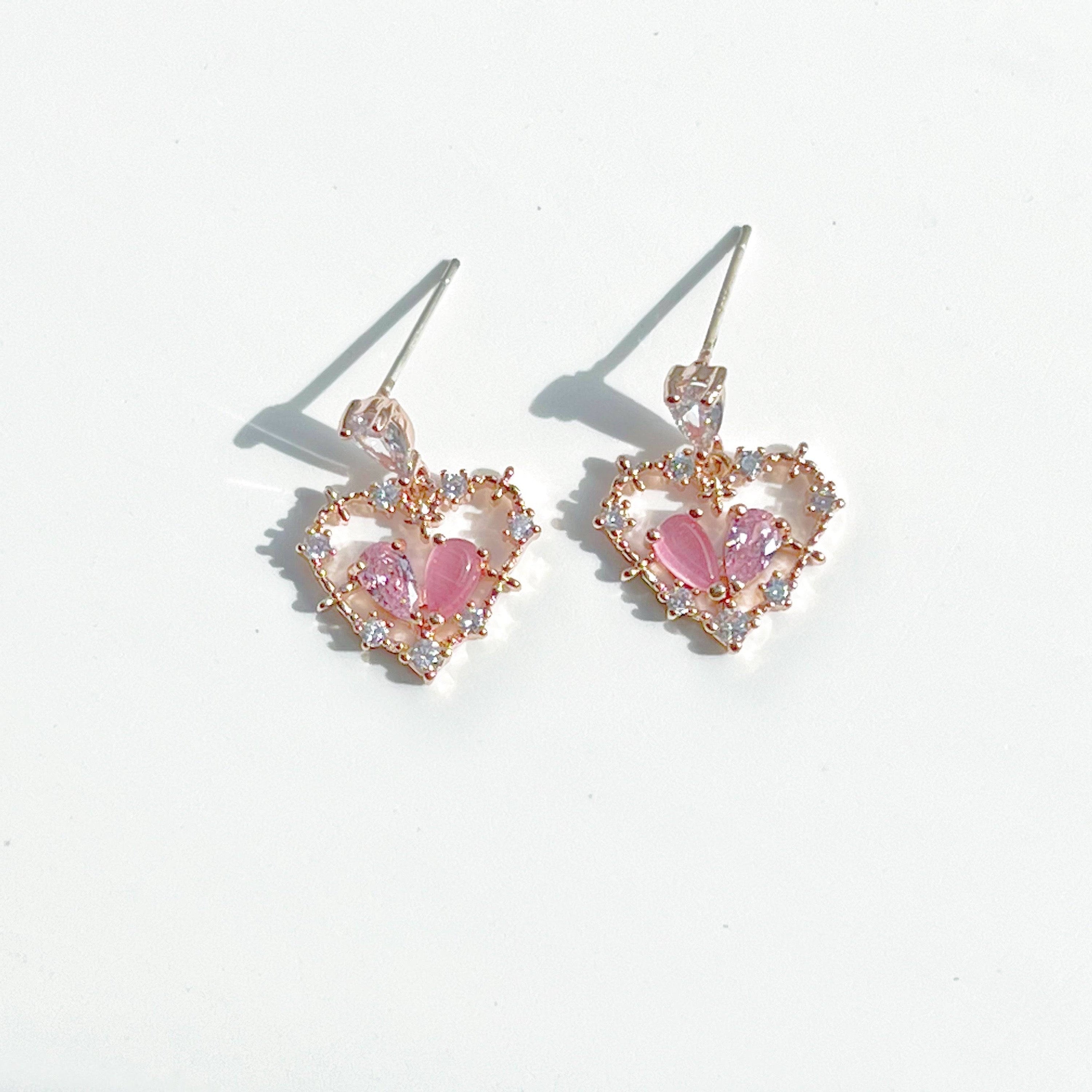 Rose Gold Heart Stud Earrings with Pink Crystal Drops - Symbol of Love
Size 12mm*14mm, Sterling Silver Studs, Rose Gold Plated Bronze Body, Sold in Pairs
Complimentary Gift Box Included, Standard and Gift Wrap Postage Options Available - Jewelry & Watches - Bijou Her -  -  - 