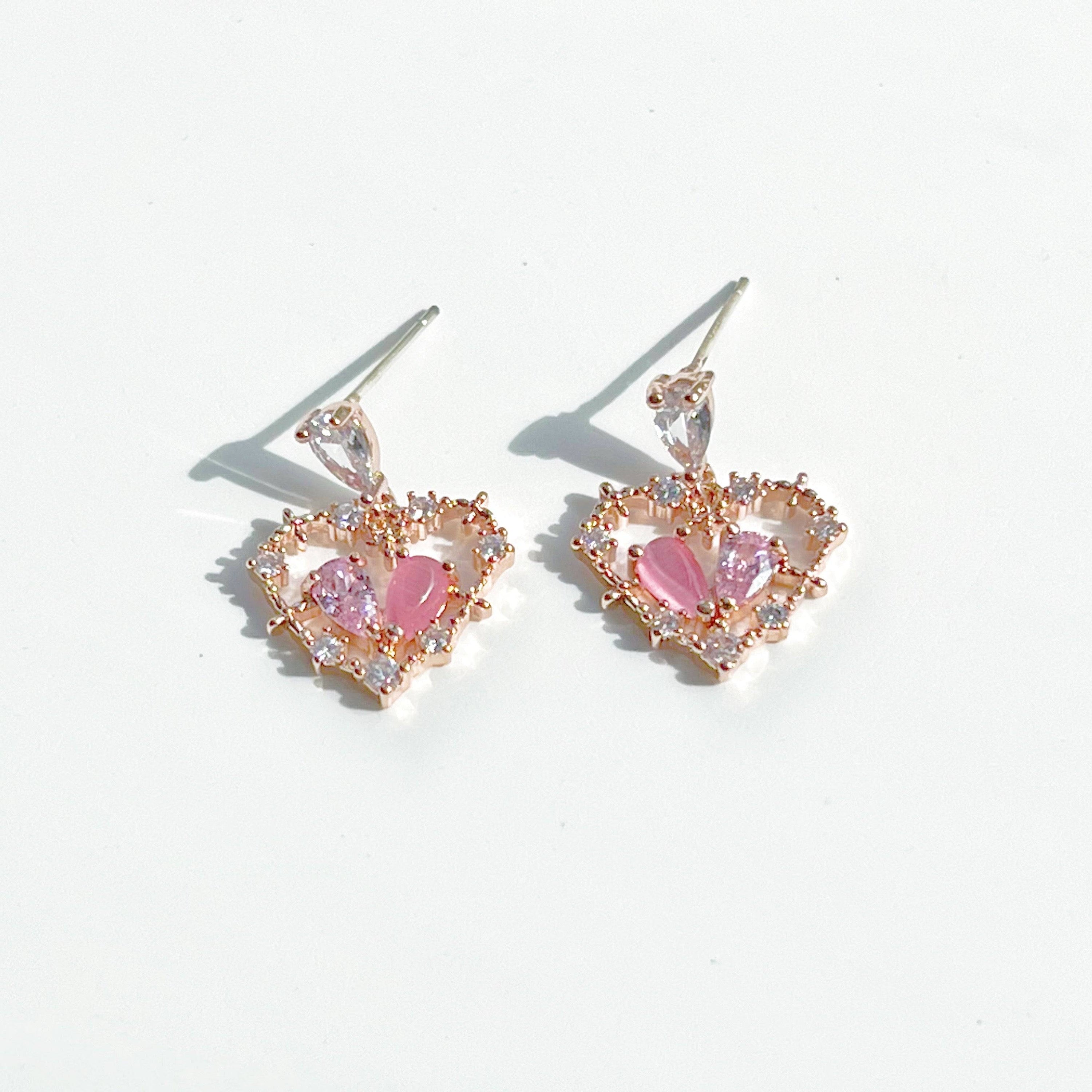 Rose Gold Heart Stud Earrings with Pink Crystal Drops - Symbol of Love
Size 12mm*14mm, Sterling Silver Studs, Rose Gold Plated Bronze Body, Sold in Pairs
Complimentary Gift Box Included, Standard and Gift Wrap Postage Options Available - Jewelry & Watches - Bijou Her -  -  - 