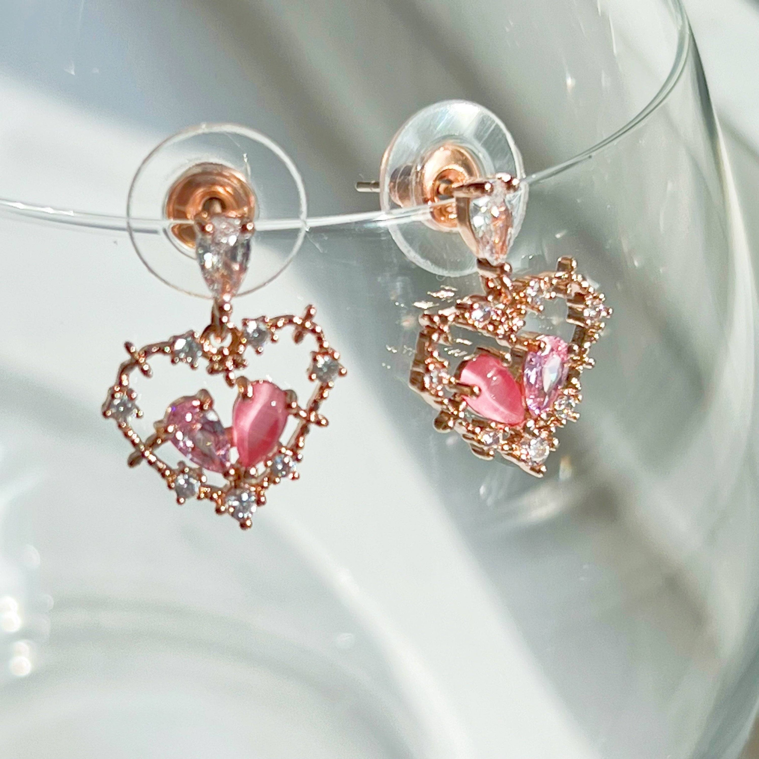 Rose Gold Heart Stud Earrings with Pink Crystal Drops - Symbol of Love
Size 12mm*14mm, Sterling Silver Studs, Rose Gold Plated Bronze Body, Sold in Pairs
Complimentary Gift Box Included, Standard and Gift Wrap Postage Options Available - Jewelry & Watches - Bijou Her -  -  - 