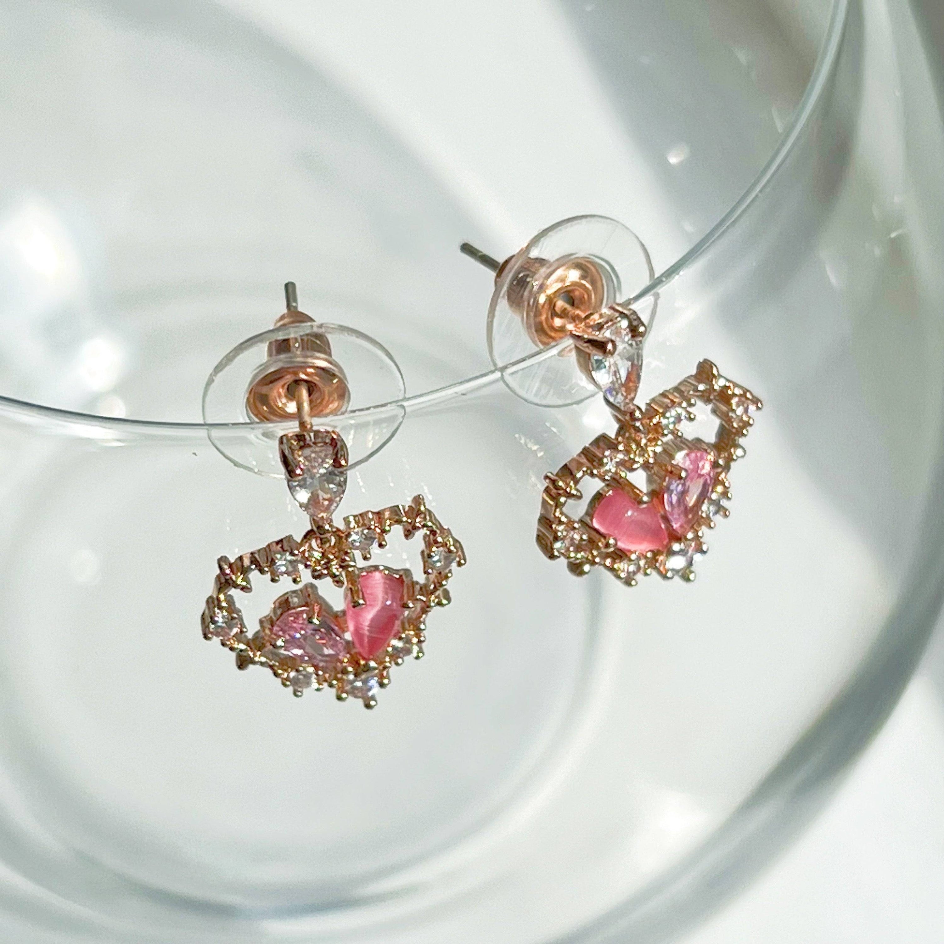 Rose Gold Heart Stud Earrings with Pink Crystal Drops - Symbol of Love
Size 12mm*14mm, Sterling Silver Studs, Rose Gold Plated Bronze Body, Sold in Pairs
Complimentary Gift Box Included, Standard and Gift Wrap Postage Options Available - Jewelry & Watches - Bijou Her -  -  - 