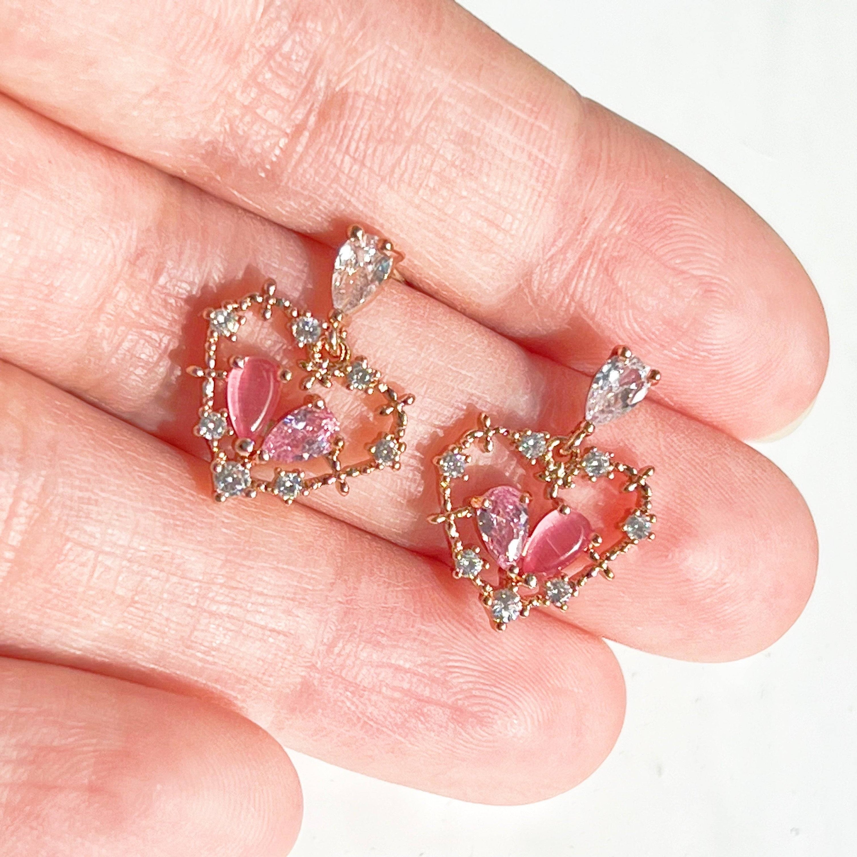 Rose Gold Heart Stud Earrings with Pink Crystal Drops - Symbol of Love
Size 12mm*14mm, Sterling Silver Studs, Rose Gold Plated Bronze Body, Sold in Pairs
Complimentary Gift Box Included, Standard and Gift Wrap Postage Options Available - Jewelry & Watches - Bijou Her -  -  - 