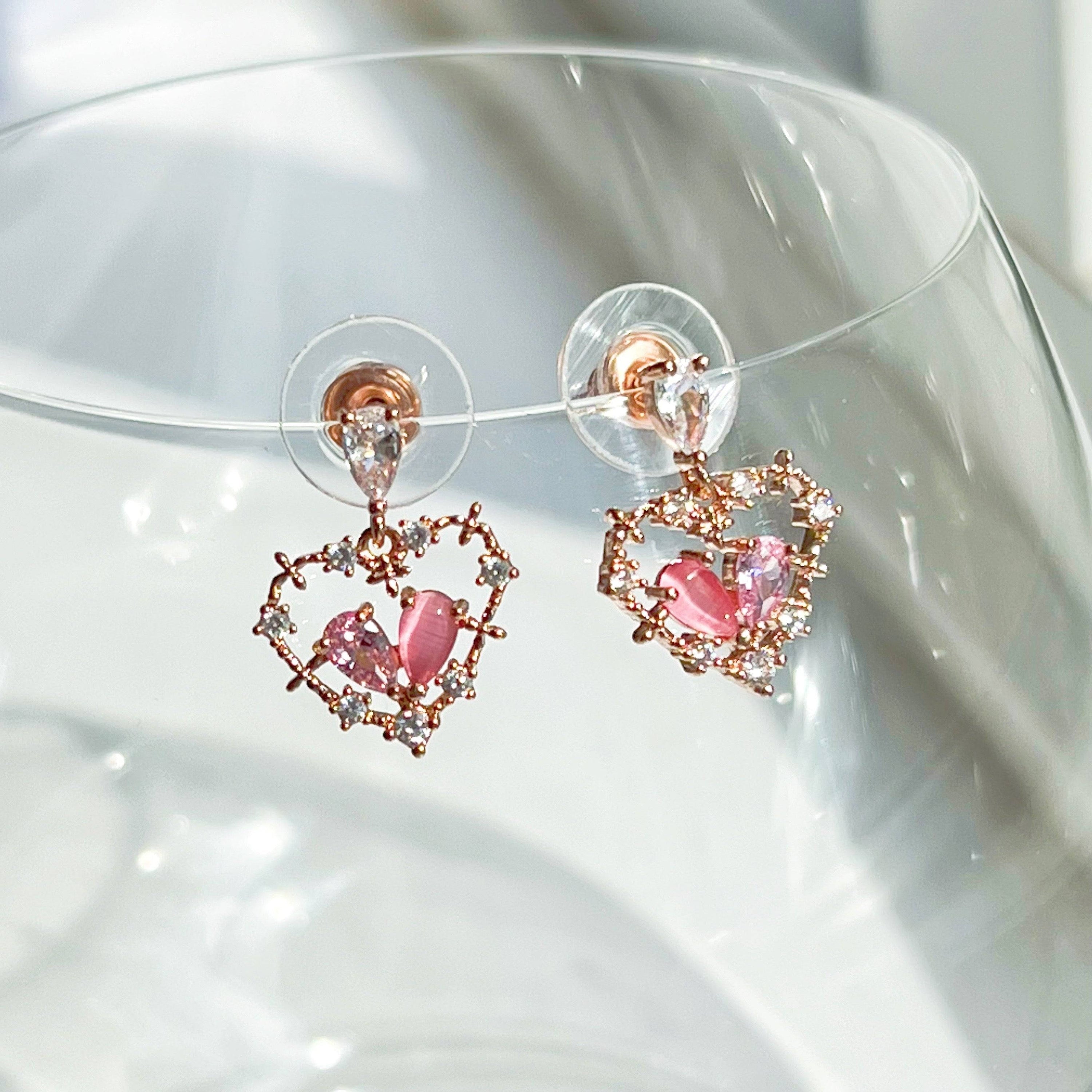 Rose Gold Heart Stud Earrings with Pink Crystal Drops - Symbol of Love
Size 12mm*14mm, Sterling Silver Studs, Rose Gold Plated Bronze Body, Sold in Pairs
Complimentary Gift Box Included, Standard and Gift Wrap Postage Options Available - Jewelry & Watches - Bijou Her -  -  - 