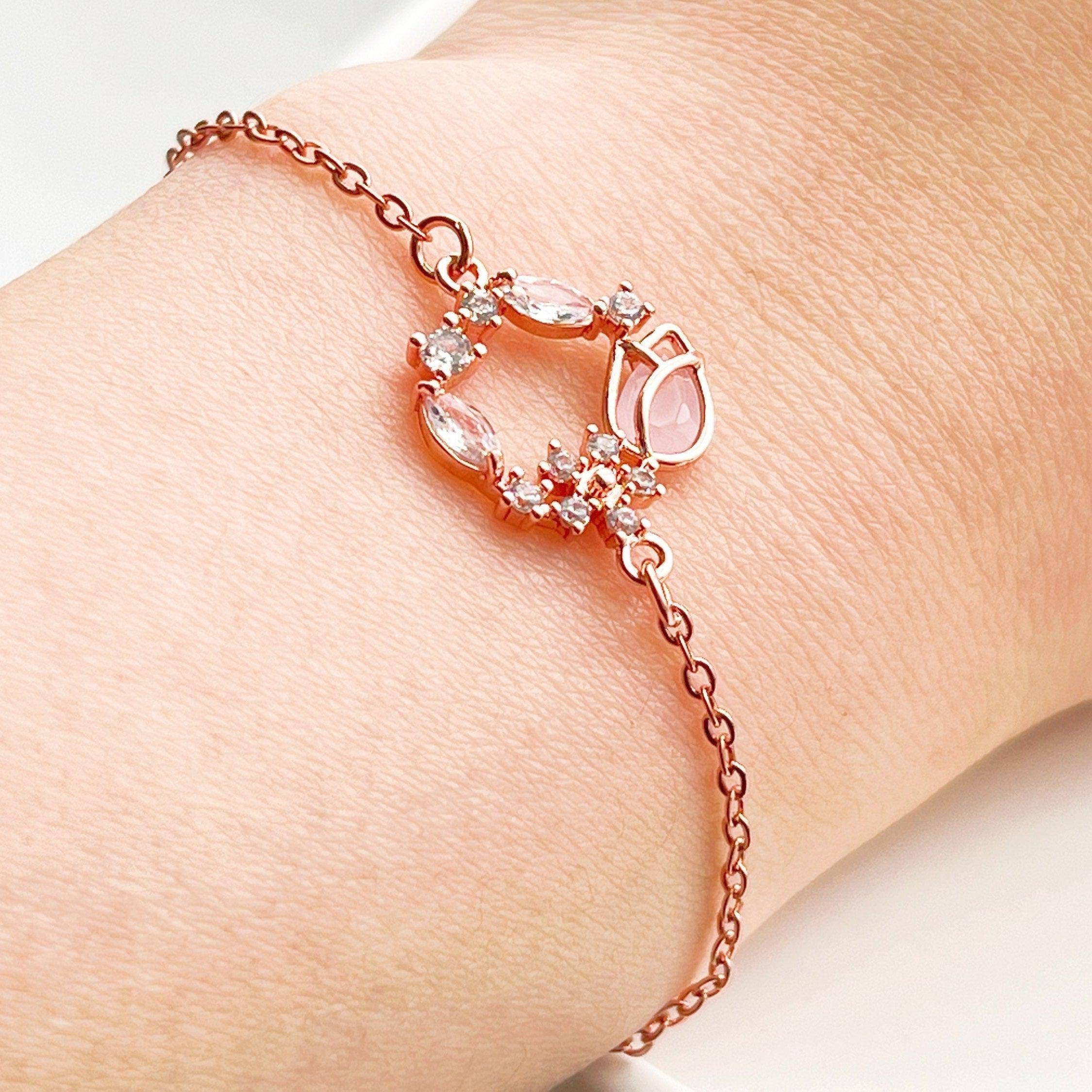 Pink Tulip Bracelet - Flower Shape Crystal Rose Gold Bracelet - Jewelry & Watches - Bijou Her -  -  - 