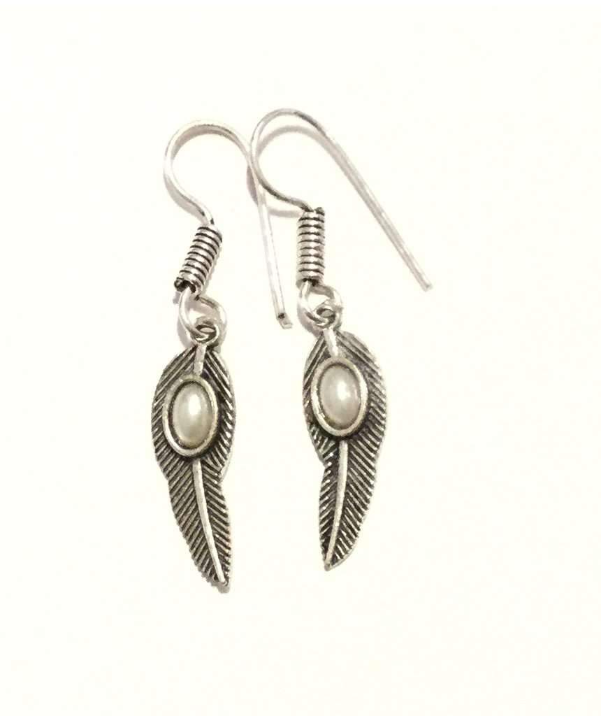 Handmade Feather Stone Leaf Dangling Earrings - Variety of Colors - Hypoallergenic & Adjustable - Jewelry & Watches - Bijou Her -  -  - 