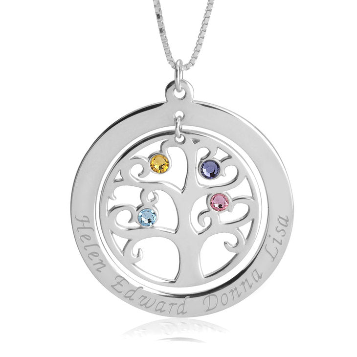 Personalized Family Tree Necklace with Birthstones - Sterling Silver, Gold, Rose Gold - Gift for Mom - Jewelry & Watches - Bijou Her -  -  - 