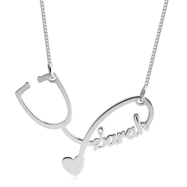 Stethoscope Necklace - Sterling Silver Cutout Pendant with Heart for Medical School Graduation Gift - Jewelry & Watches - Bijou Her -  -  - 