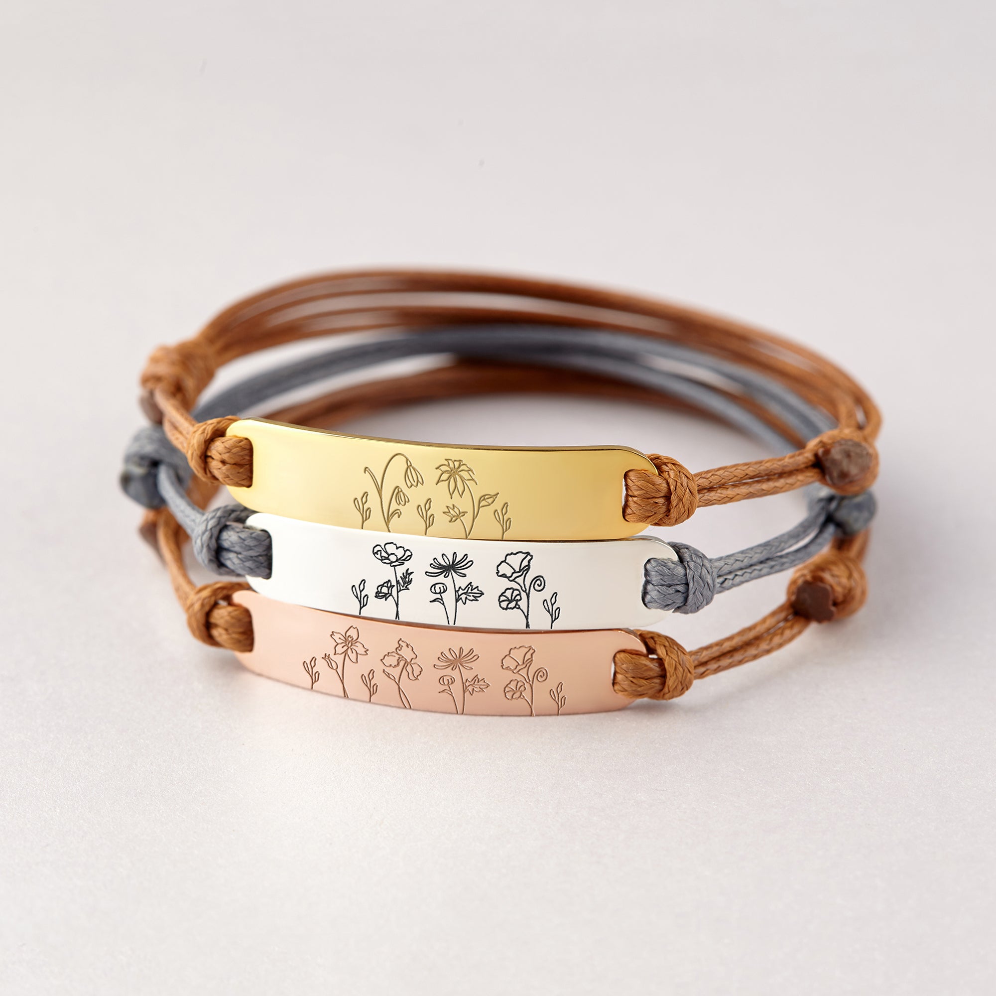 Personalized Birth Month Flower Bracelet for Mom and Grandma - 925 Sterling Silver and 18K Gold Plated Floral Jewelry Gift - Necklaces - Bijou Her -  -  - 