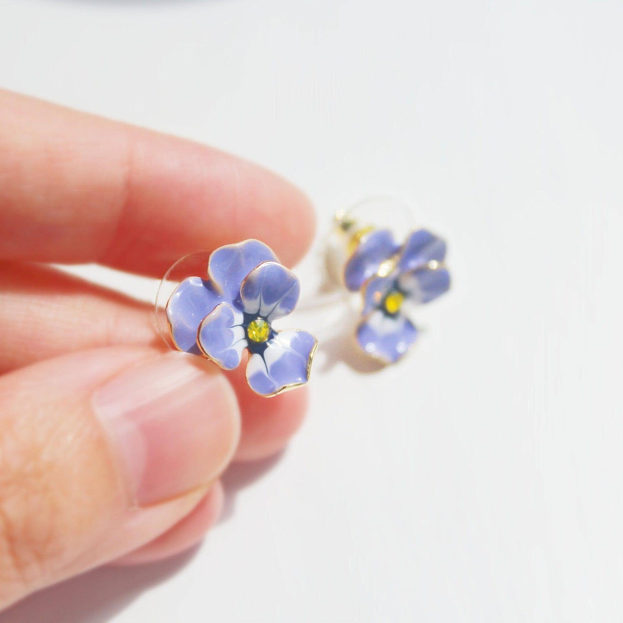 Purple Pansy Earrings - Yellow and Purple Flower Stud Earrings - Jewelry & Watches - Bijou Her -  -  - 