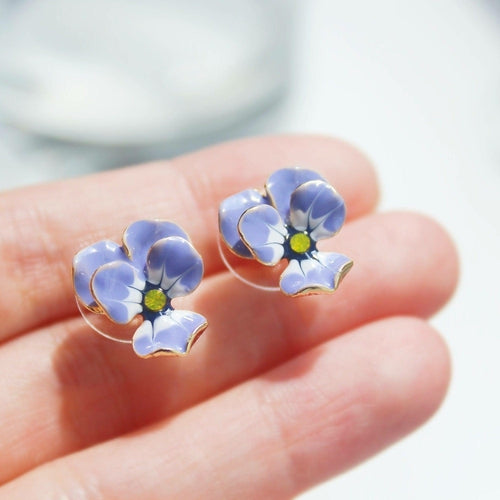 Purple Pansy Earrings - Yellow and Purple Flower Stud Earrings - Jewelry & Watches - Bijou Her - Primary colour -  - 