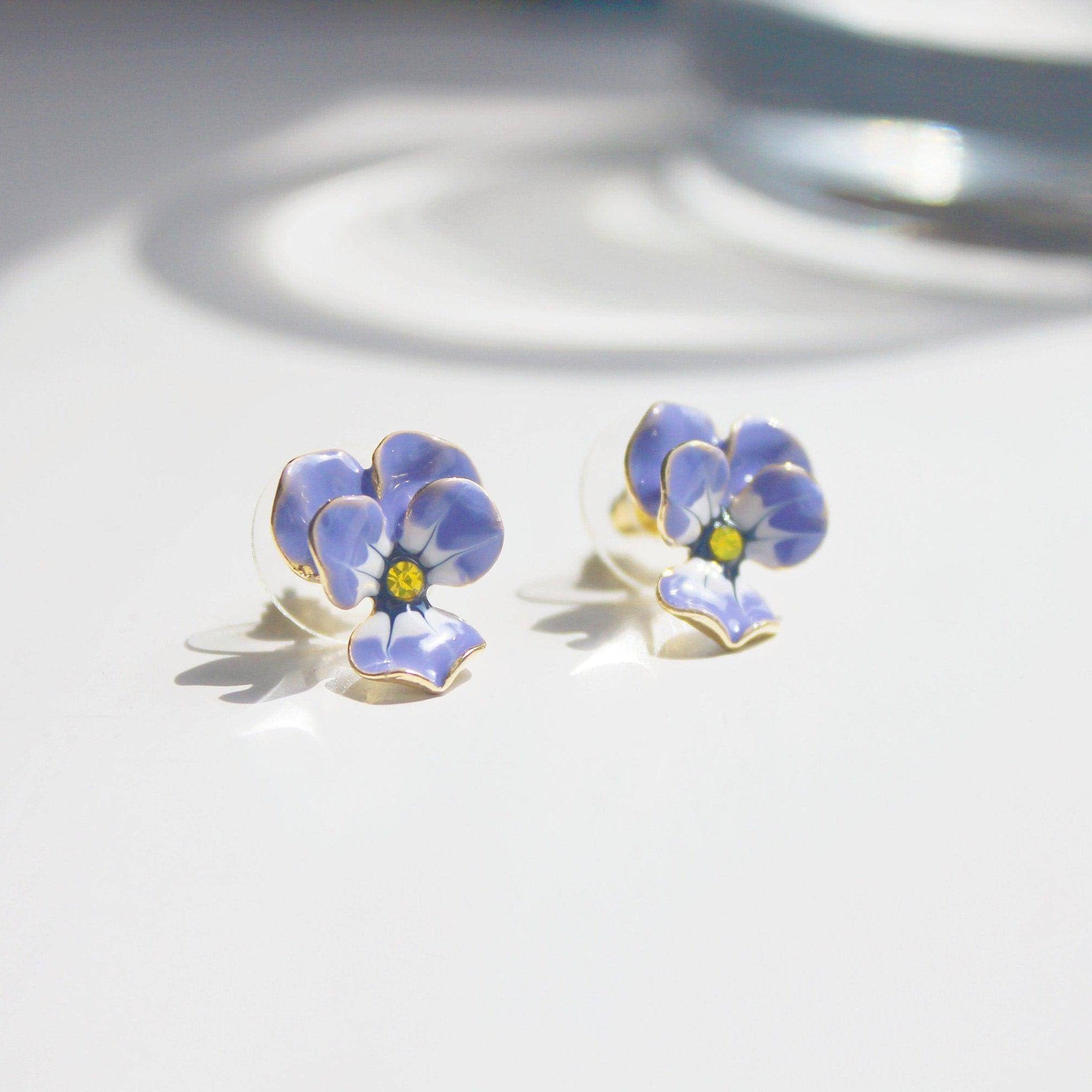 Purple Pansy Earrings - Yellow and Purple Flower Stud Earrings - Jewelry & Watches - Bijou Her -  -  - 