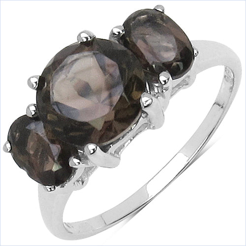 Smoky Quartz Sterling Silver 3 Stone Ring - 3.38 ctw, Brown, Women's Gift for Sister, Mother or Her - Jewelry & Watches - Bijou Her -  -  - 