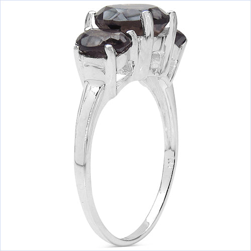 Smoky Quartz Sterling Silver 3 Stone Ring - 3.38 ctw, Brown, Women's Gift for Sister, Mother or Her - Jewelry & Watches - Bijou Her -  -  - 