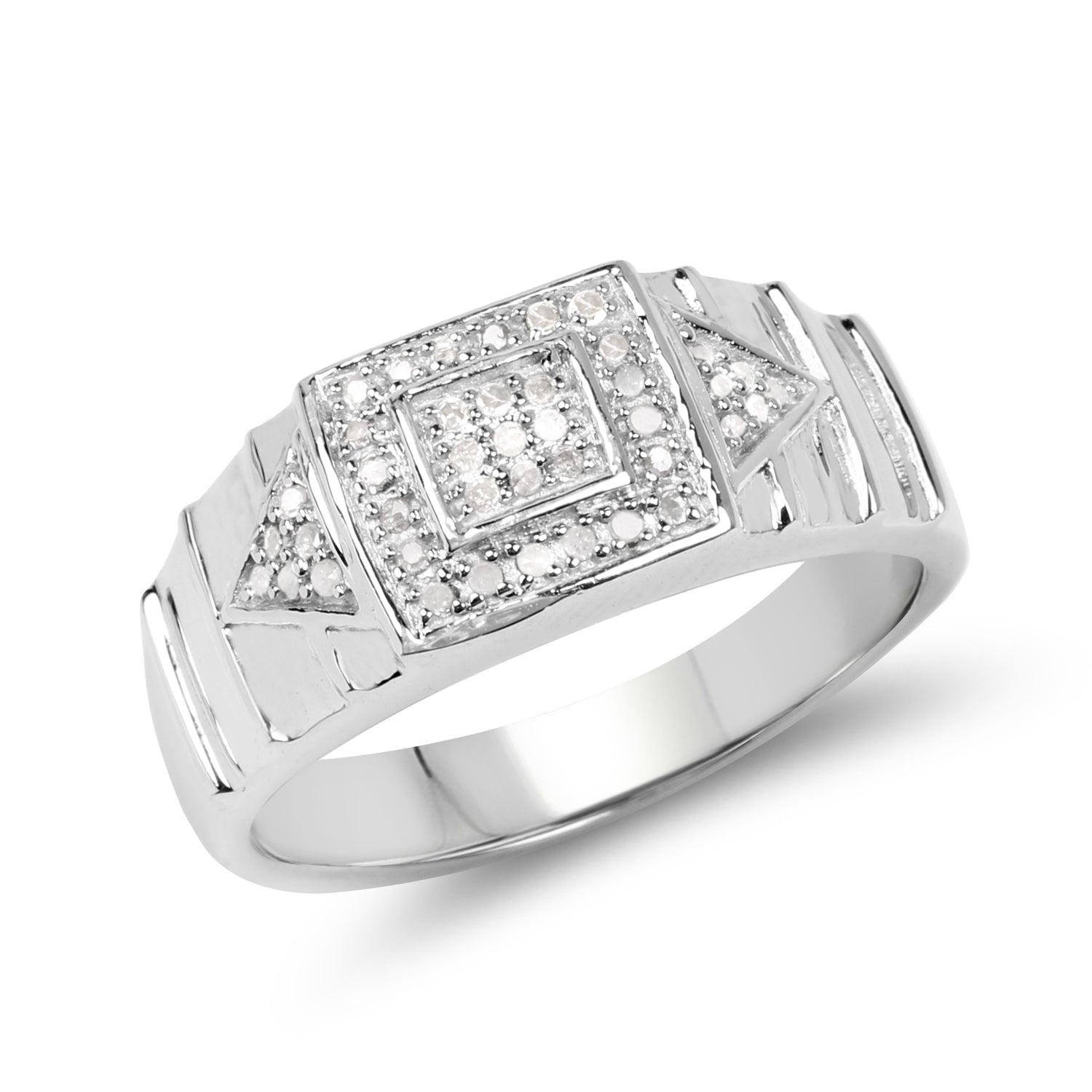 White Diamond Cocktail Ring, 14K White Gold Plated, 0.21ctw, .925 Sterling Silver, Women's Jewelry - Jewelry & Watches - Bijou Her -  -  - 