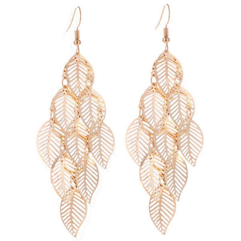 High Quality Zinc Alloy Drop Leaf Earrings - 3.5" Length - Earrings - Bijou Her -  -  - 