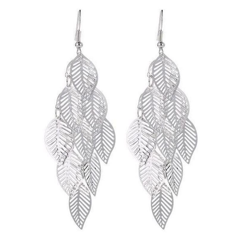 High Quality Zinc Alloy Drop Leaf Earrings - 3.5" Length - Earrings - Bijou Her -  -  - 