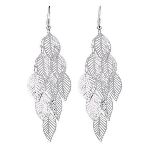 High Quality Zinc Alloy Drop Leaf Earrings - 3.5" Length - Earrings - Bijou Her - Color -  - 