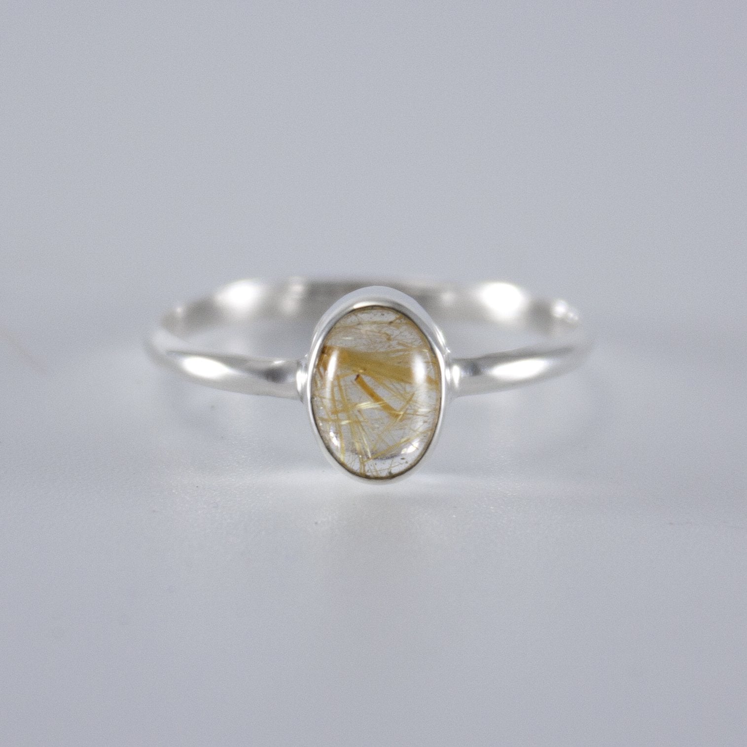 Golden Rutilated Quartz Open Bezel Sterling Silver Ring - Unique Gemstone Jewelry - Jewelry & Watches - Bijou Her -  -  - 